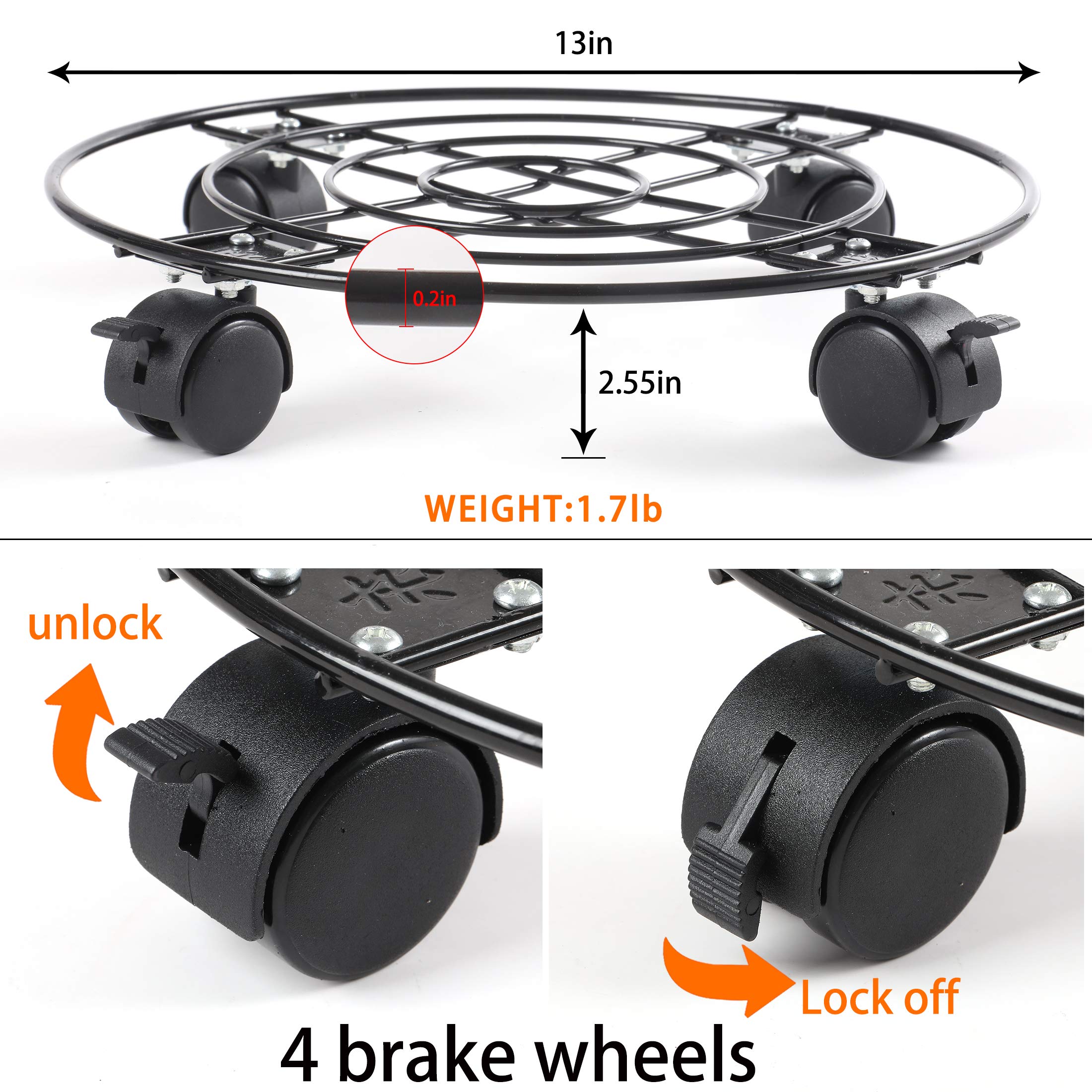 2-Pack Heavy Duty Metal Plant Caddy with 360° Lockable Wheels - 13