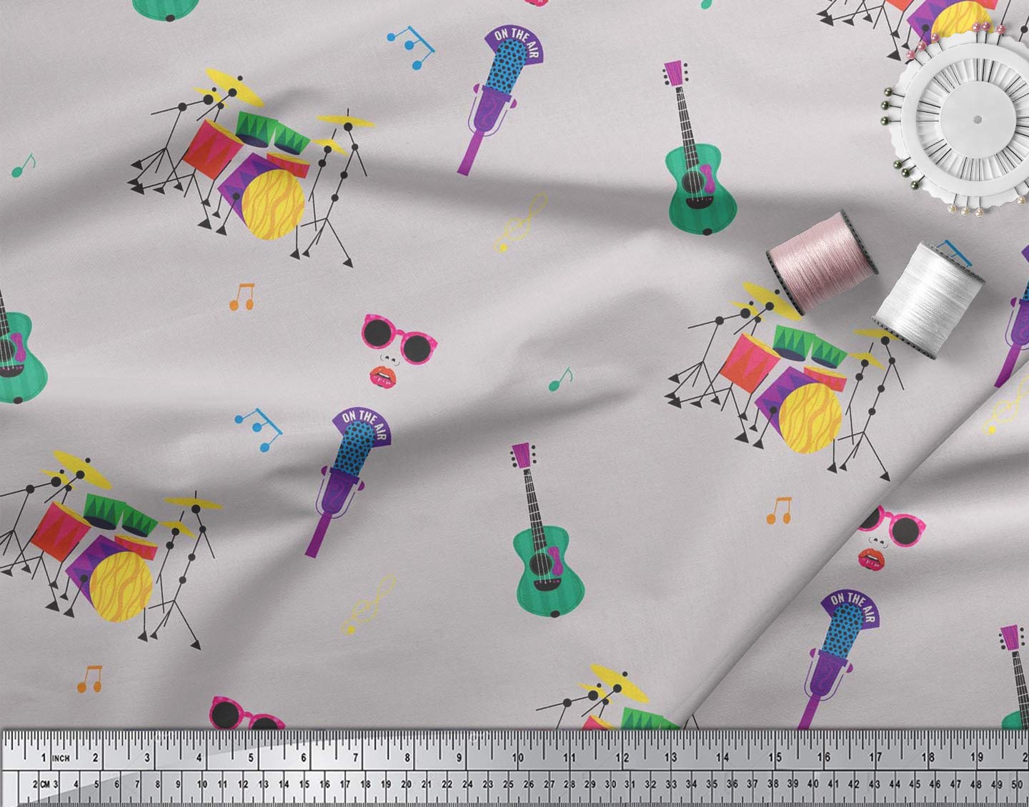 Soimoi Moss Georgette Gray Fabric by The Yard - 42 Inch Wide Premium Printed Fabric for Drum Kits, Guitar Cases & Musical Instrument Covers - Perfect for DIY Fashion, Home Decor & Craft Projects