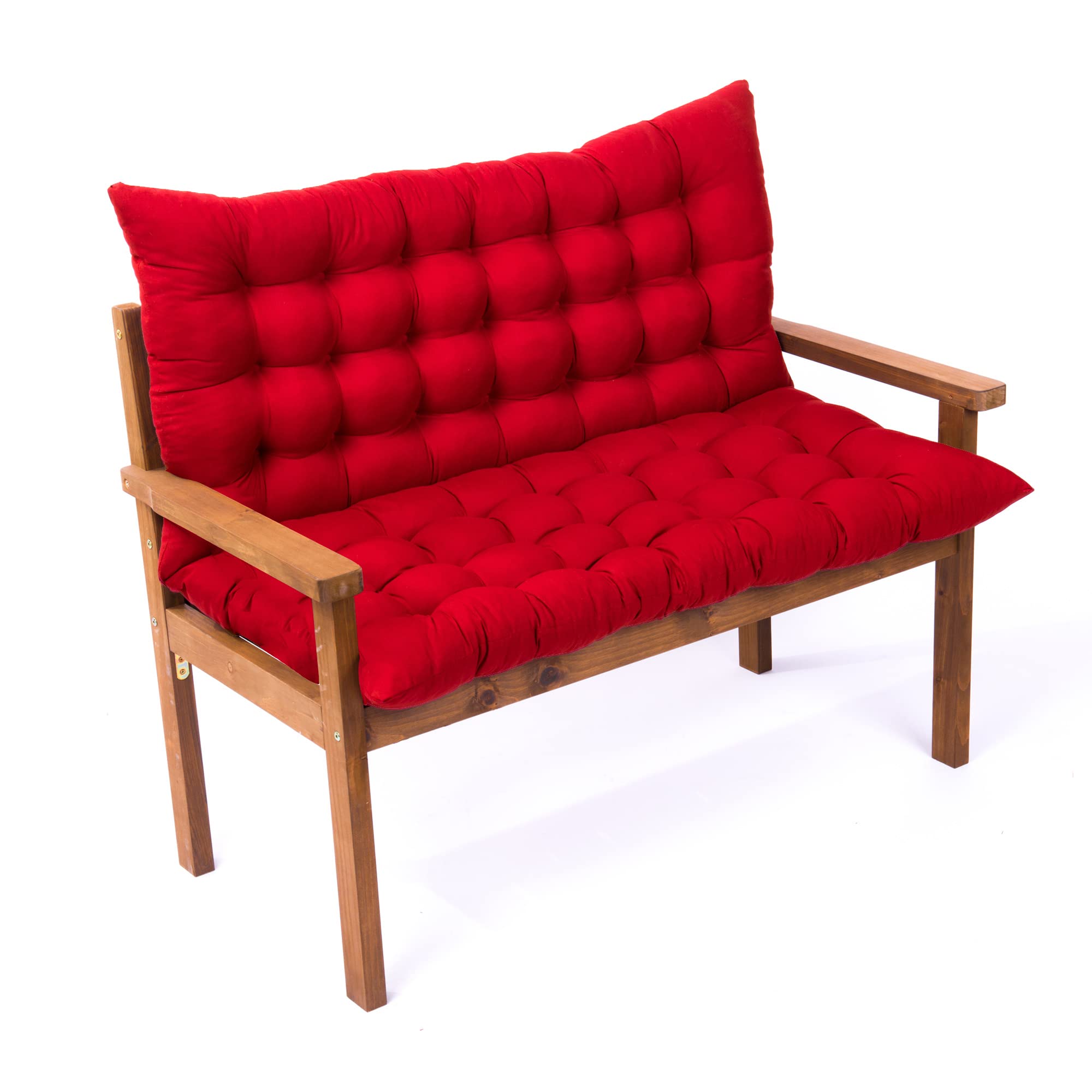 3 Inch Thick Outdoor Bench Cushion with Ties - 40x40 Inch Waterproof Patio Swing Seat Pad with Backrest - Durable Replacement Cushions for 2-3 Seater Porch Swings, Garden Benches & Outdoor Furniture (Red) - Perfect for Backyard, Deck, Poolside & Patio Relaxation