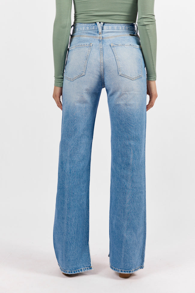 Emily Light Wash 90's Flare Split Hem Wide Leg Jeans for Women - Vintage High Waisted Denim Pants with Distressed Details | Perfect for Casual Outfits, Date Nights & Retro Fashion Looks