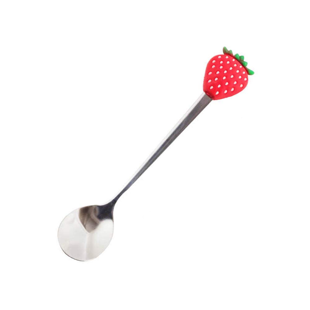Stainless Steel Strawberry-Shaped Coffee Spoon - Cute Fruit Dessert Spoon for Ice Cream, Candy & Tea | Durable Tableware for Kitchen, Cafe & Party Use (Red)