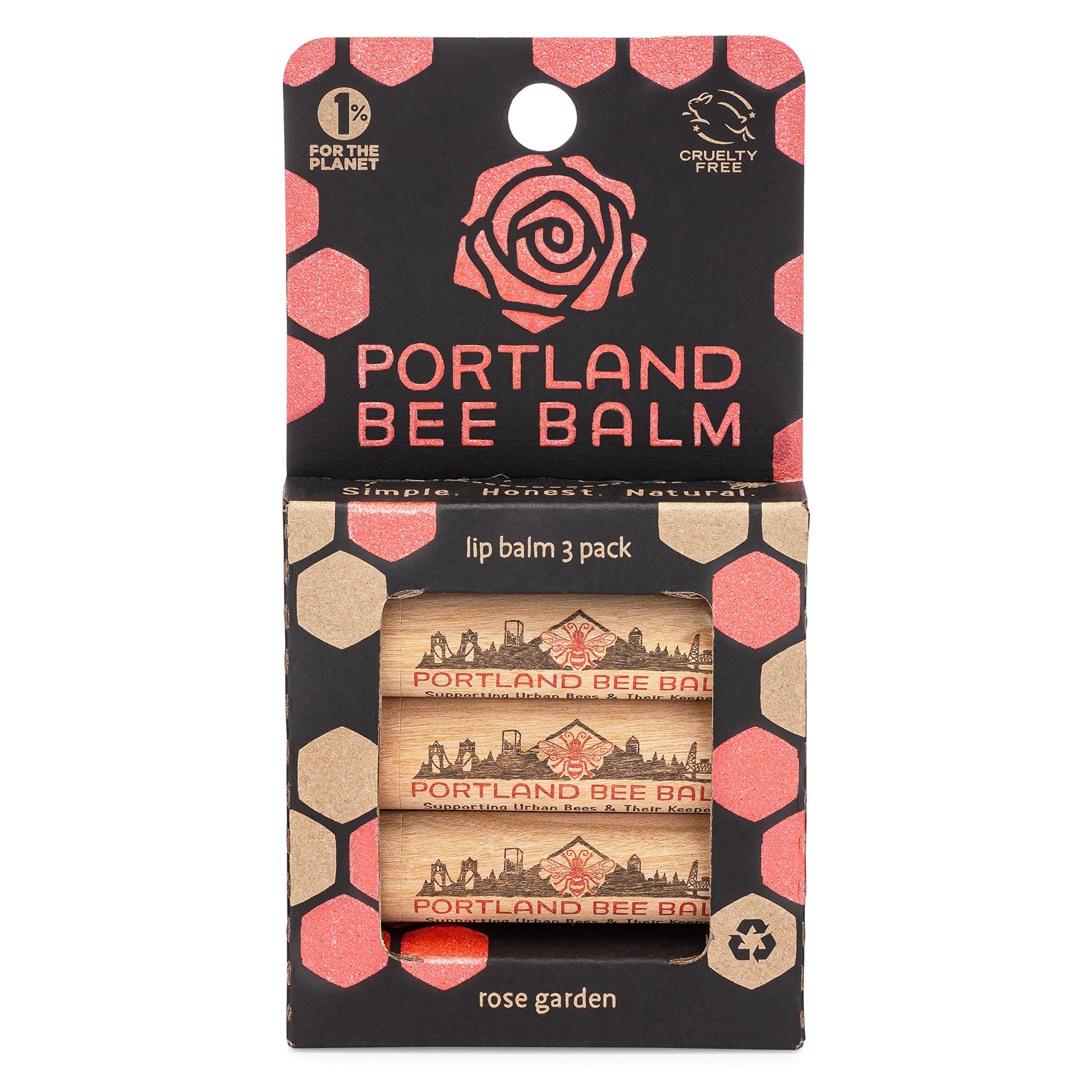 Portland Bee Balm Lip Balm 3 Pack - Rose Garden Scented, All-Natural Moisturizing Chapstick for Dry Lips | Perfect for Outdoor Activities, Travel & Daily Hydration