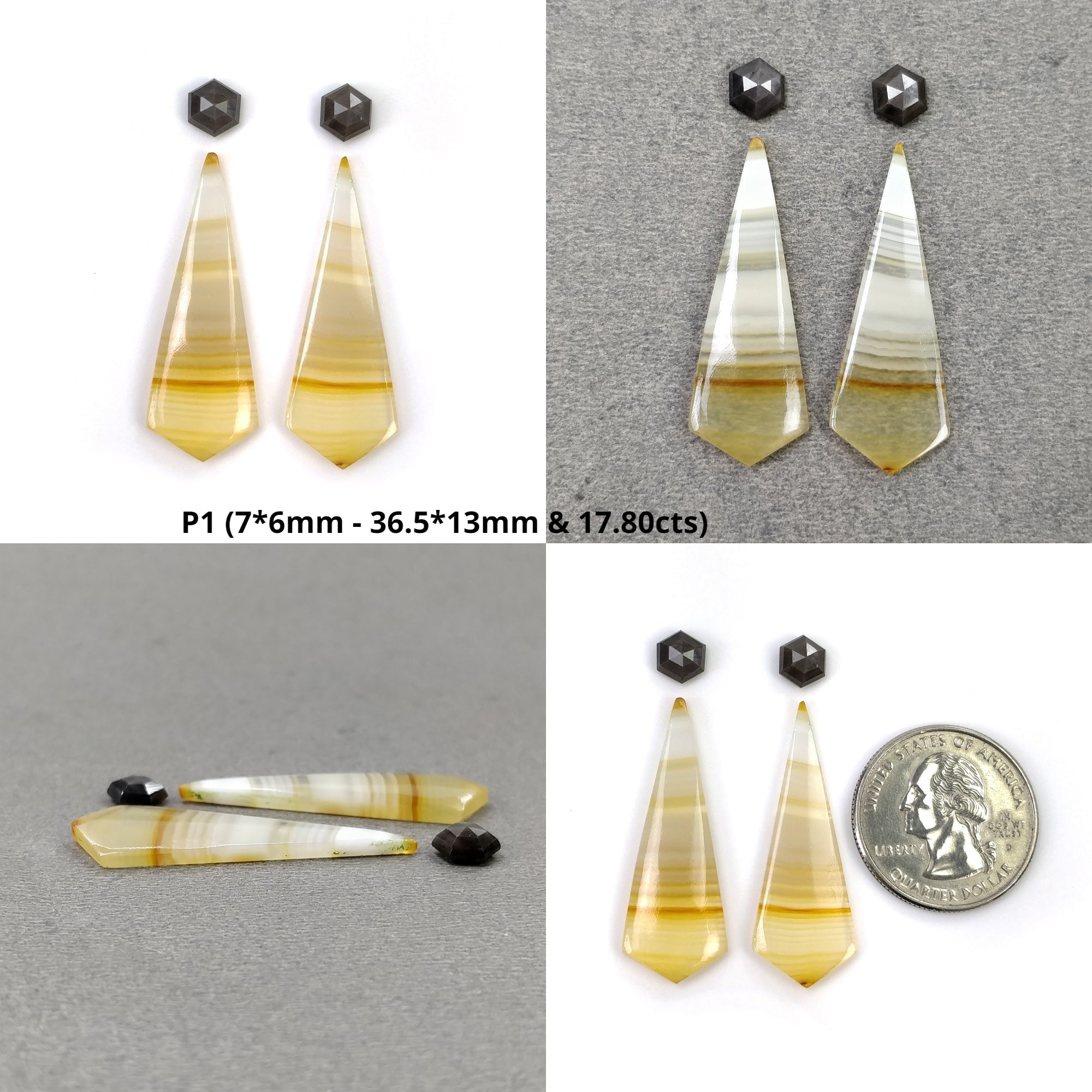 Natural Untreated Botswana Agate Silver Sapphire & Serpentine Gemstone Cabochon - Bi-Color Agate Multi-Shaped 4pc Set for Jewelry Making, Wire Wrapping & Healing Crystals