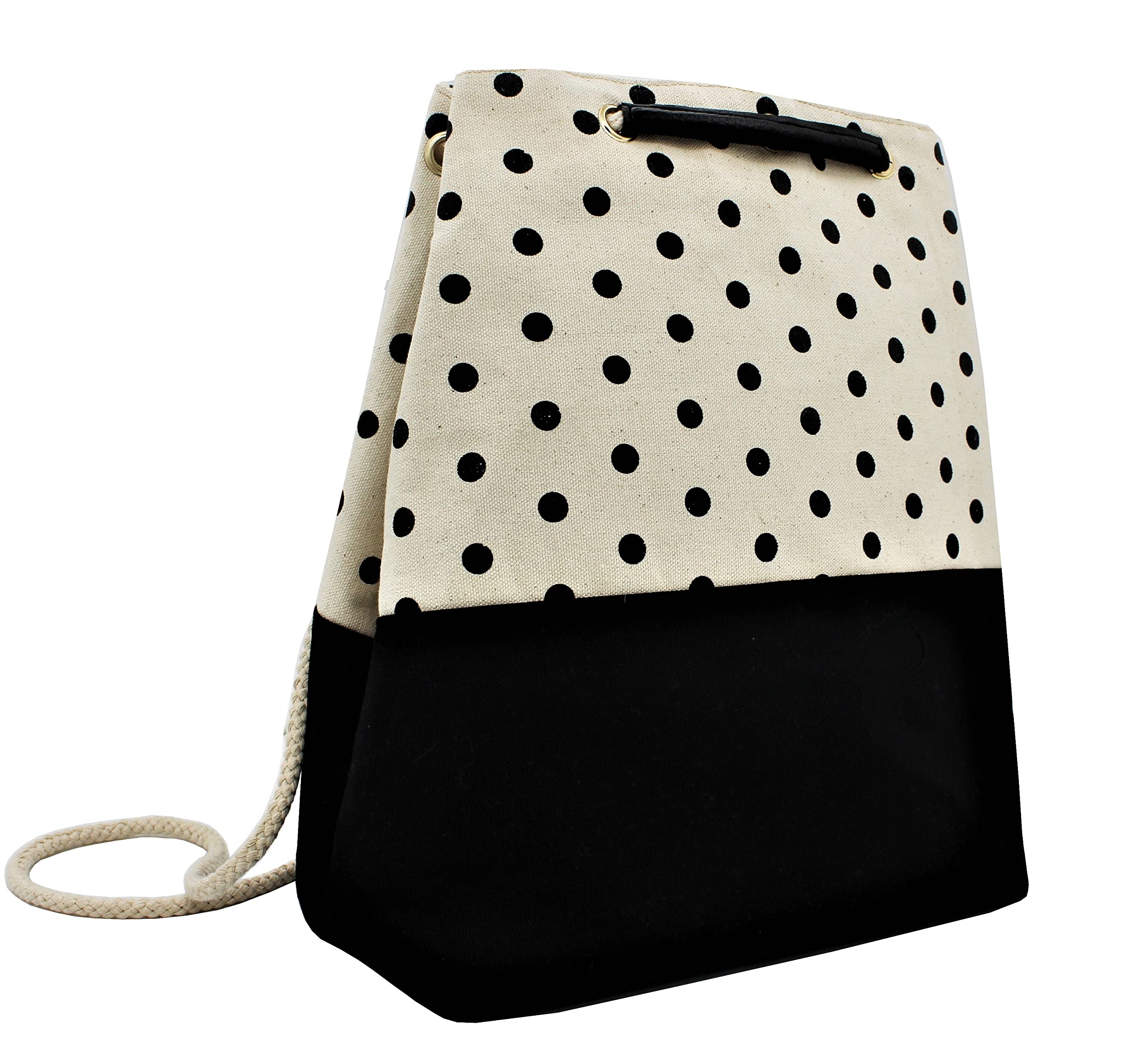 ASTIR COLLEEN Stylish Convertible Sling Backpack for Women - Polka Dot Pattern, Cream Color - Perfect for Travel, Work, School & Everyday Use