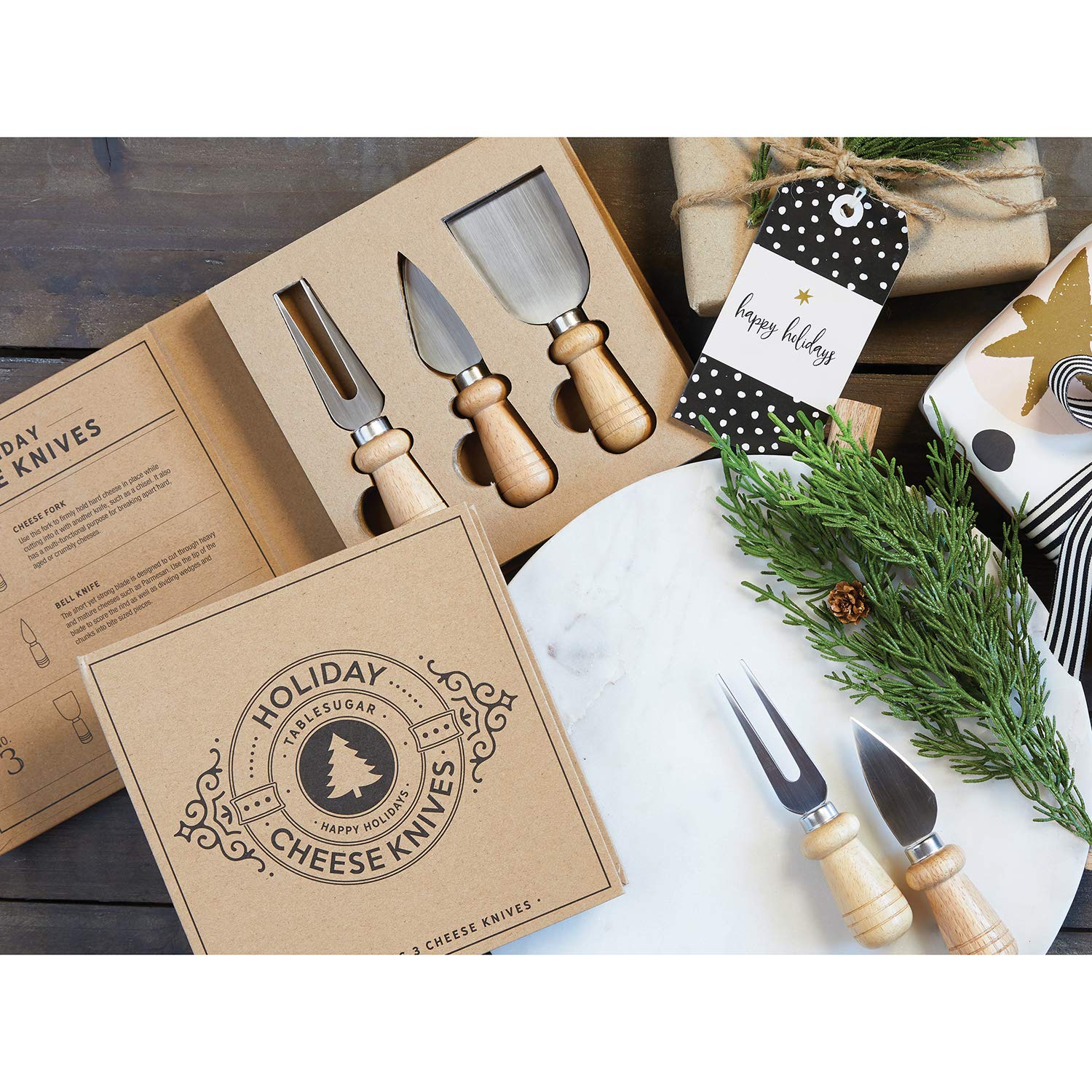 Santa Barbara Design Studio 3-Piece Cheese Knife Gift Set - Rustic Kraft Cardboard Box, Kitchen Essentials for Holiday Gifts & Entertaining | Perfect for Cheese Platters, Wine Parties & Housewarming Presents