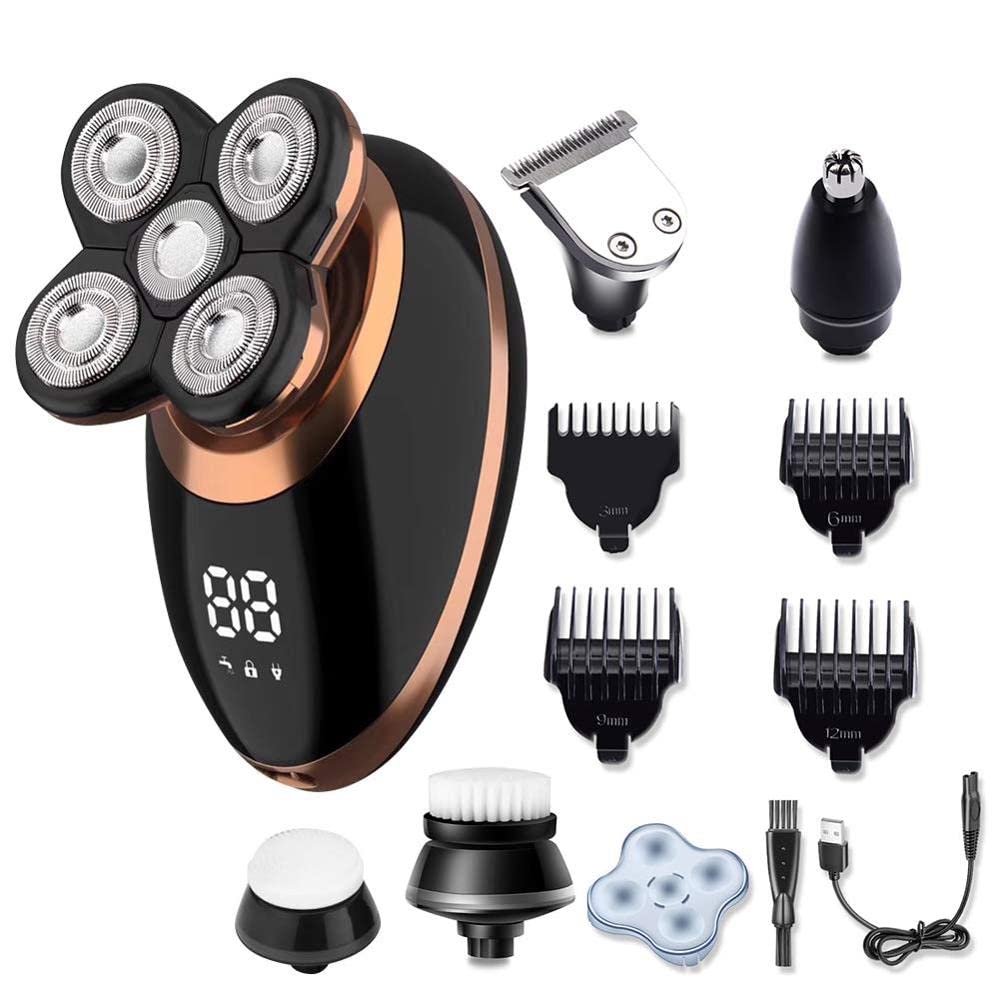 Electric Head Shaver for Bald Men - Rechargeable & Washable Wet/Dry Razor with Beard Trimmer | 5-in-1 Grooming Kit (Color: 6900) | Perfect for Travel, Home Use & Quick Shaving