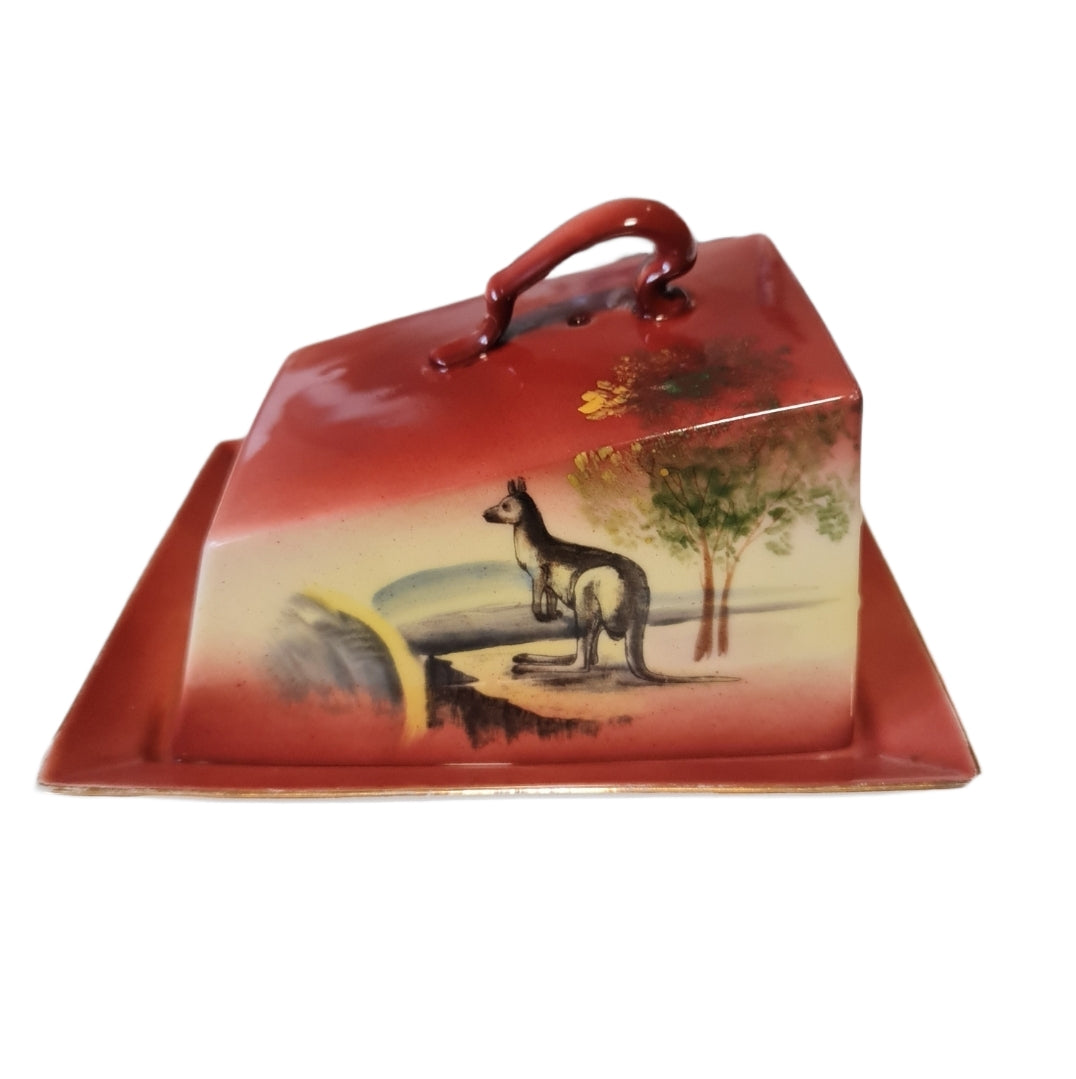 Vintage Noritake Cheese Keeper Butter Dish - Kangaroo Gum Tree Design - Perfect for Kitchen Storage, Cheese Serving & Home Decor