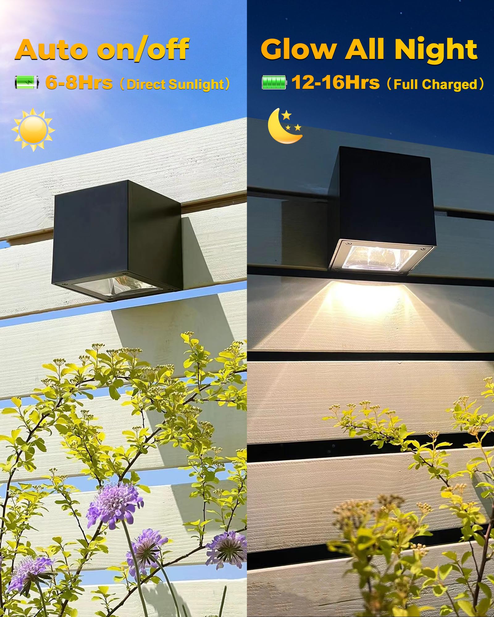 LUHLEE Solar Wall Lights Outdoor - IP65 Waterproof Square Modern Solar Sconce Lights for House, Porch, Garden, Yard, Patio & Fence - Perfect for Pathway, Deck & Landscape Lighting at Night