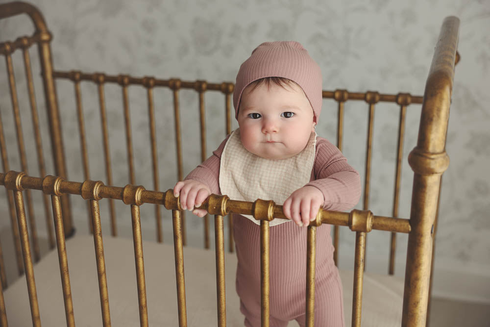 Lilette Mauve Side Snap Rib Stretchie and Beanie Set - Soft Stretchy Newborn Baby Outfit & Hat for Photography, Hospital Going Home & Special Occasions