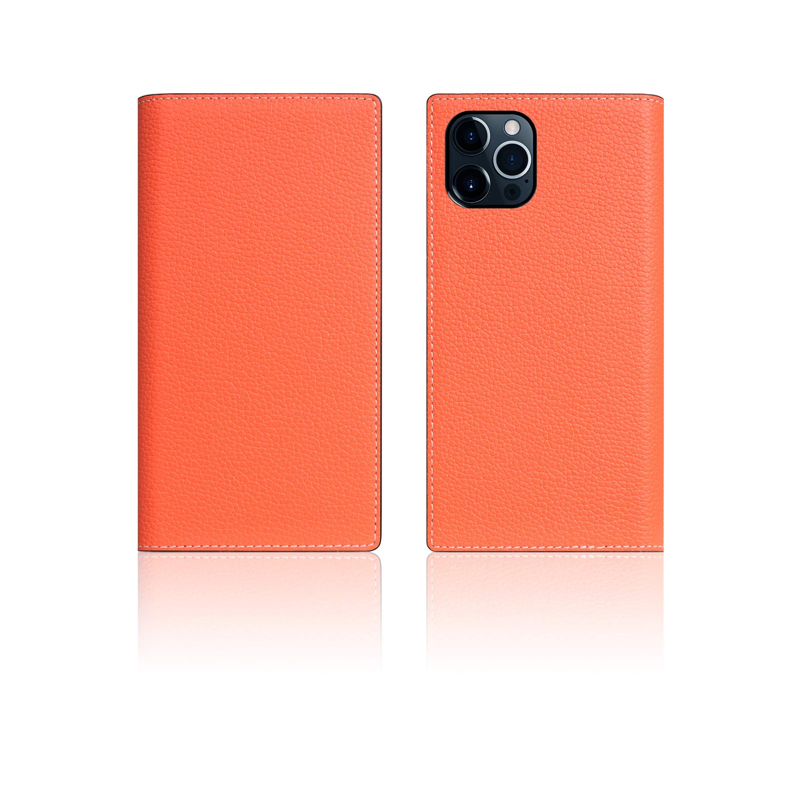 Premium SLG D8 Neon Full Grain Leather Wallet Case for iPhone 12 Pro Max - Handcrafted Diary Style with Card Slots & Cash Pocket | Luxury Protective Phone Cover for Business & Travel | Gift Box Included (Coral)