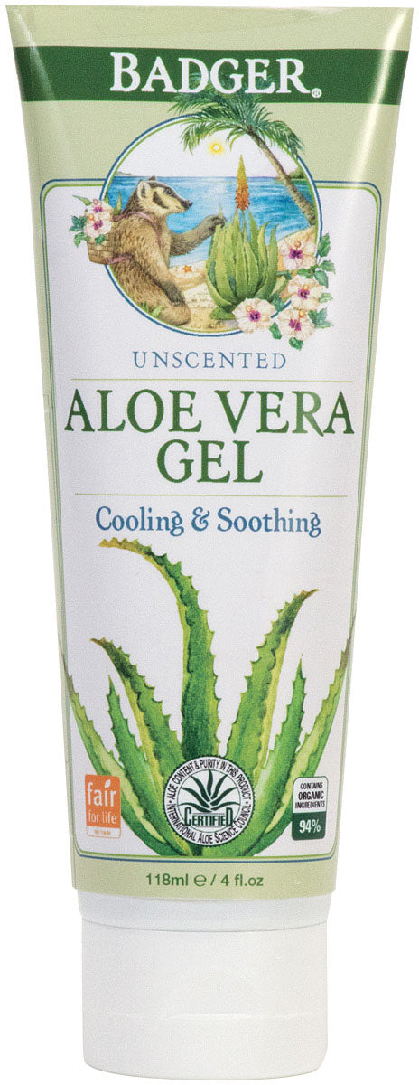Badger Aloe Vera Gel - Soothing 4 Oz Skin Care Gel for Sunburn Relief, Moisturizing & After Sun Care | Natural & Organic Aloe Vera for Face & Body