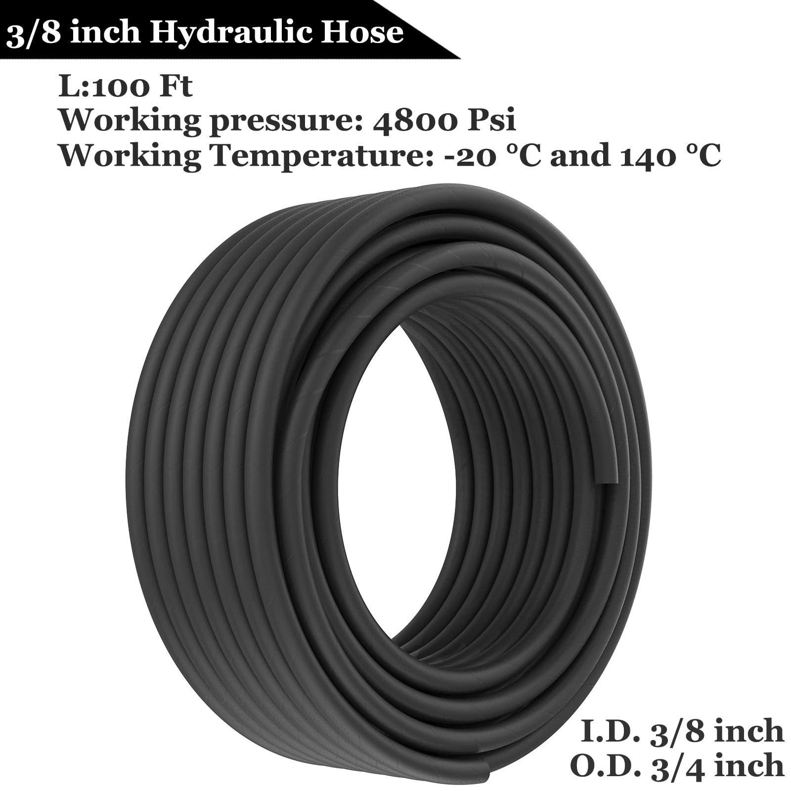 100 Ft 3/8 Inch Hydraulic Hose with 20PCS 3/8
