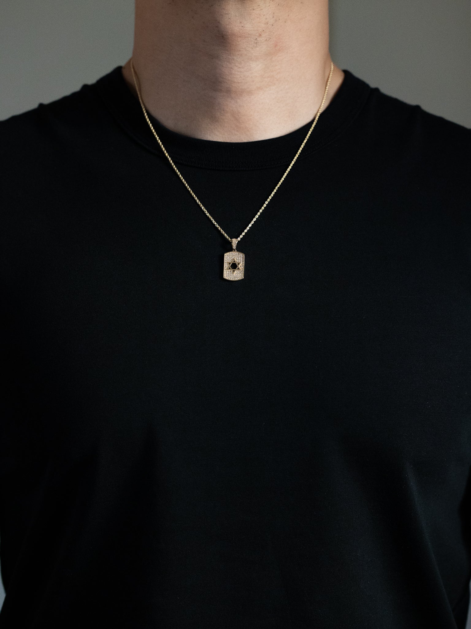 14K Gold Plated CZ Star of David Dog Tag Pendant Necklace for Men & Women - PT2765 - Perfect for Jewish Gifts, Religious Jewelry & Everyday Wear