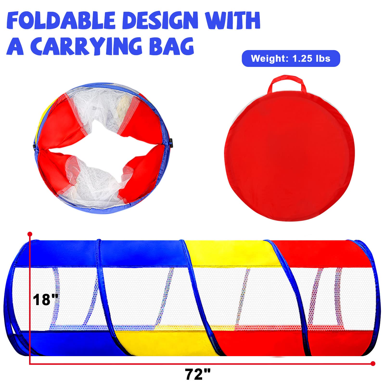**6ft Kids Play Tunnel for Toddlers 1-3 Years - Pop-Up Crawling Toy with 2 Mesh Sides for Boys & Girls | Indoor/Outdoor Fun, Birthday Gift Idea for Babies, Toddlers & Pets**    *(Perfect for playtime, parties, daycare, backyard adventures & pet enrichment!)*