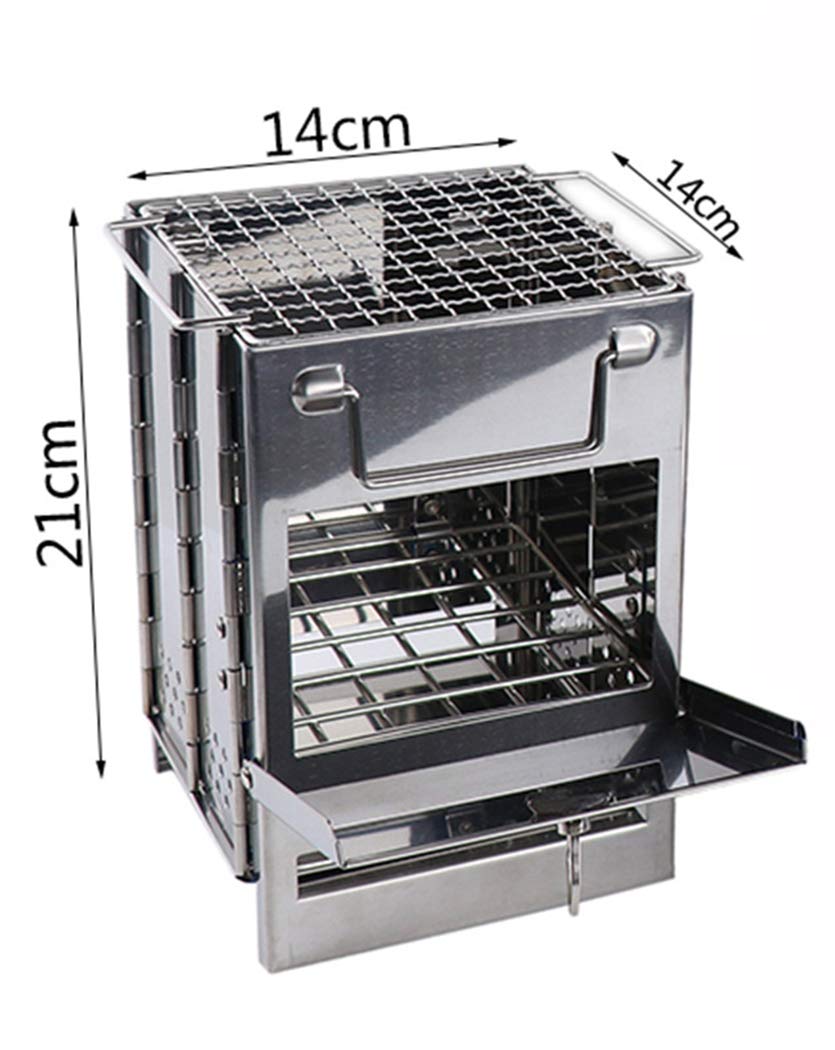 Portable Camping Wood Stove with Grill - Collapsible Stainless Steel Backpacking Burner, Lightweight Firebox with Handles for Outdoor Cooking | Perfect for Hiking, Hunting, Fishing & Survival Gear