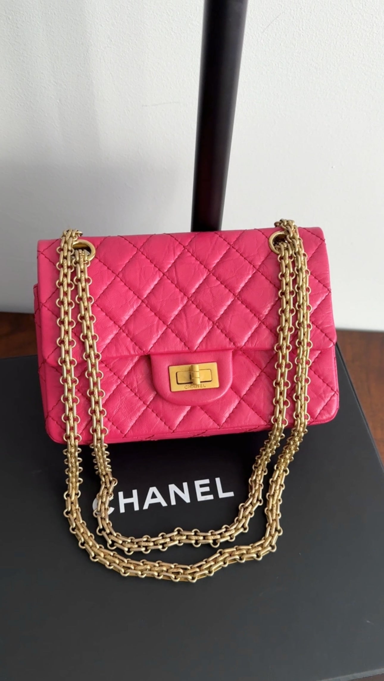 Authentic Chanel Hot Cherry Pink Aged Leather Mini 2.55 Reissue Flap Bag - Luxury Crossbody Purse for Women, Perfect for Date Night & Special Occasions