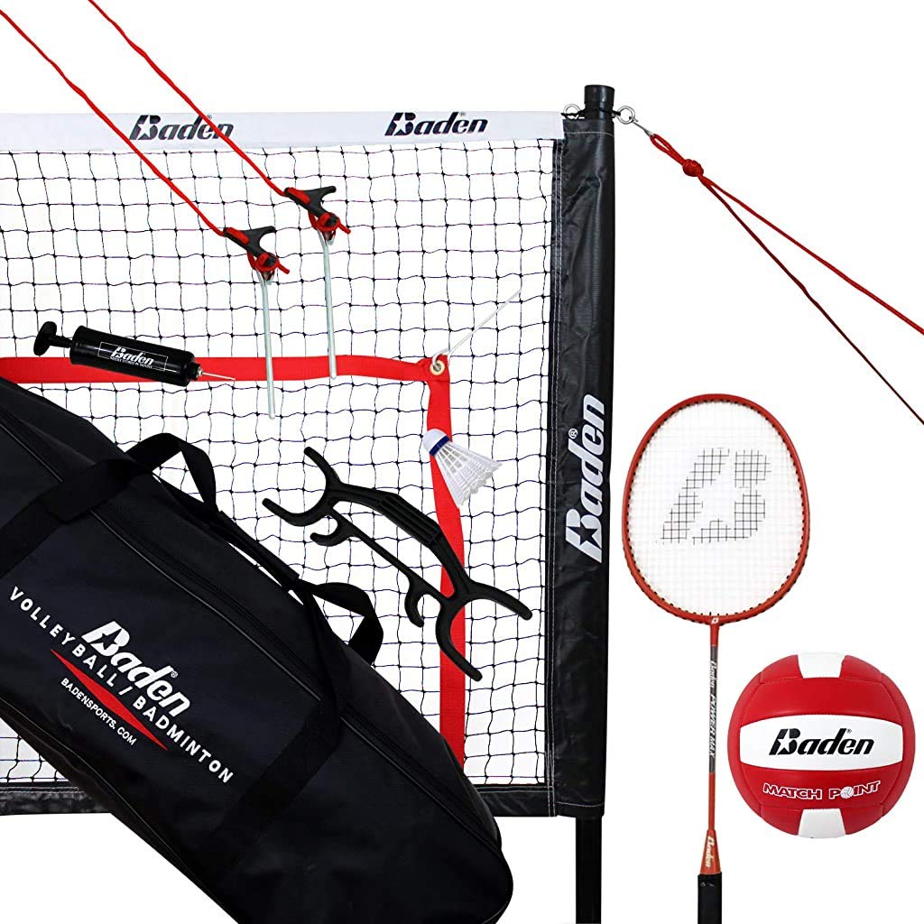Baden Champions Volleyball and Badminton Combo Set - Premium Sports Equipment for Indoor & Outdoor Games, Beach, Backyard, and Gym Training