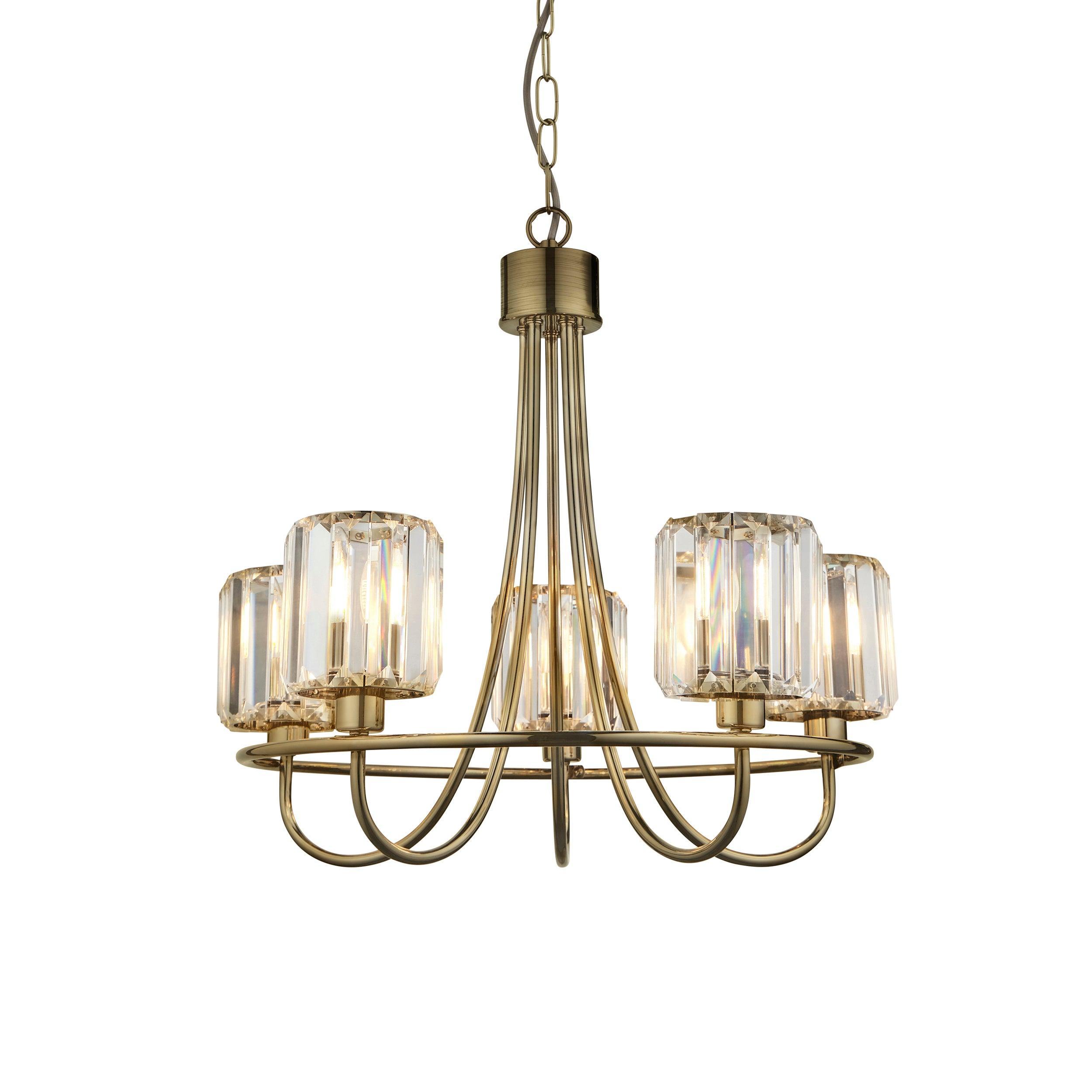 Berenice Brass 5-Light Pendant Chandelier with Clear Cut Glass Shades - Perfect for Dining Room, Kitchen Island, or Entryway Lighting