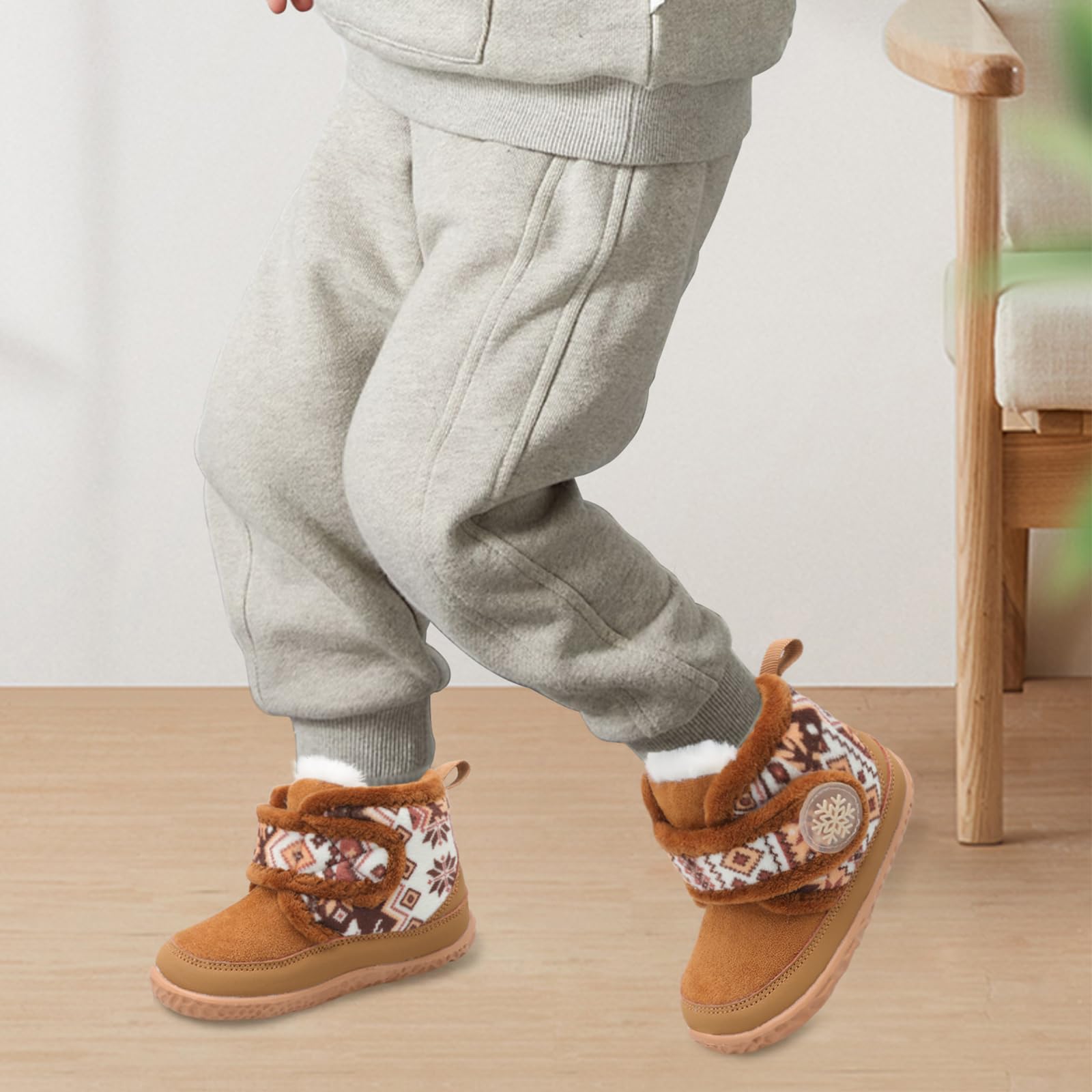 Toddler Slippers for Boys & Girls - Fuzzy Winter Boots with Hard Sole for Home & Play
