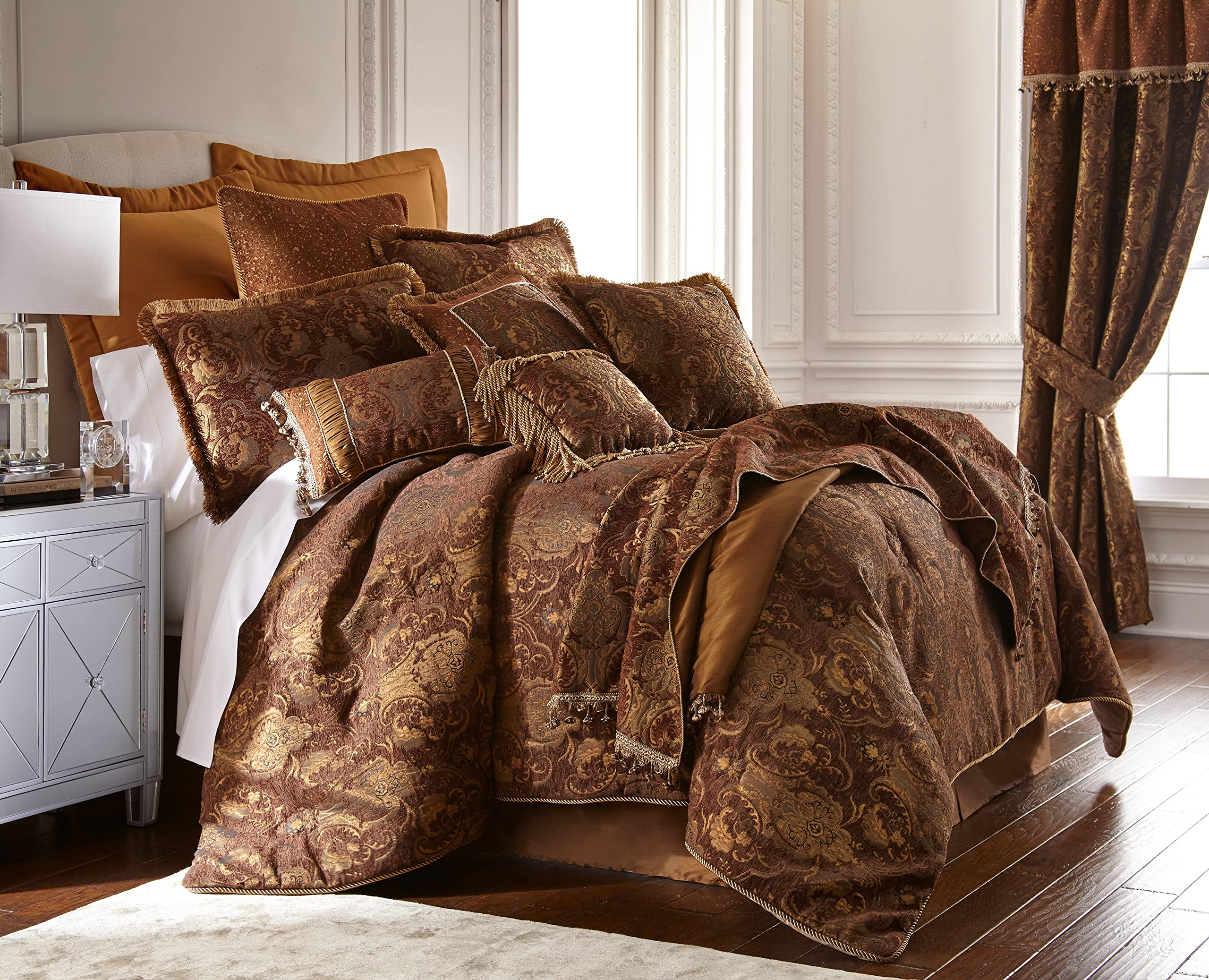 Sherry Kline China Art Decorative Pillow - Luxurious Square Gold Cushion (26x26 Inch) for Bed, Sofa, Living Room & Outdoor Use - Soft & Comfortable Throw Pillow Perfect for Home Decor, Bedroom Accent or Patio Furniture