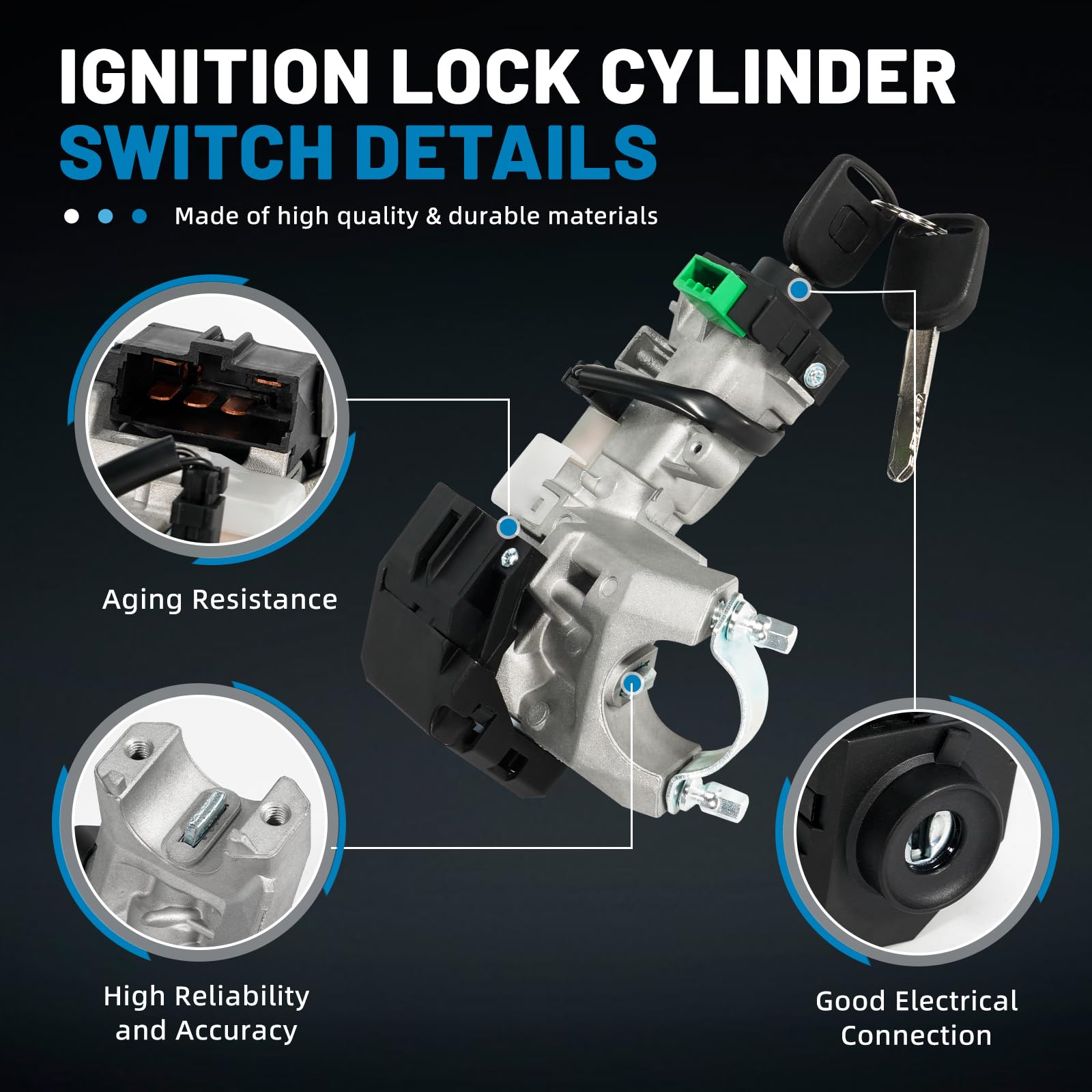 Honda Civic Ignition Switch Lock Cylinder with 2 Chipped Keys - Compatible with 1.3L & 1.7L Engine Models (2003-2005) - Perfect for Car Key Replacement & Anti-Theft Security