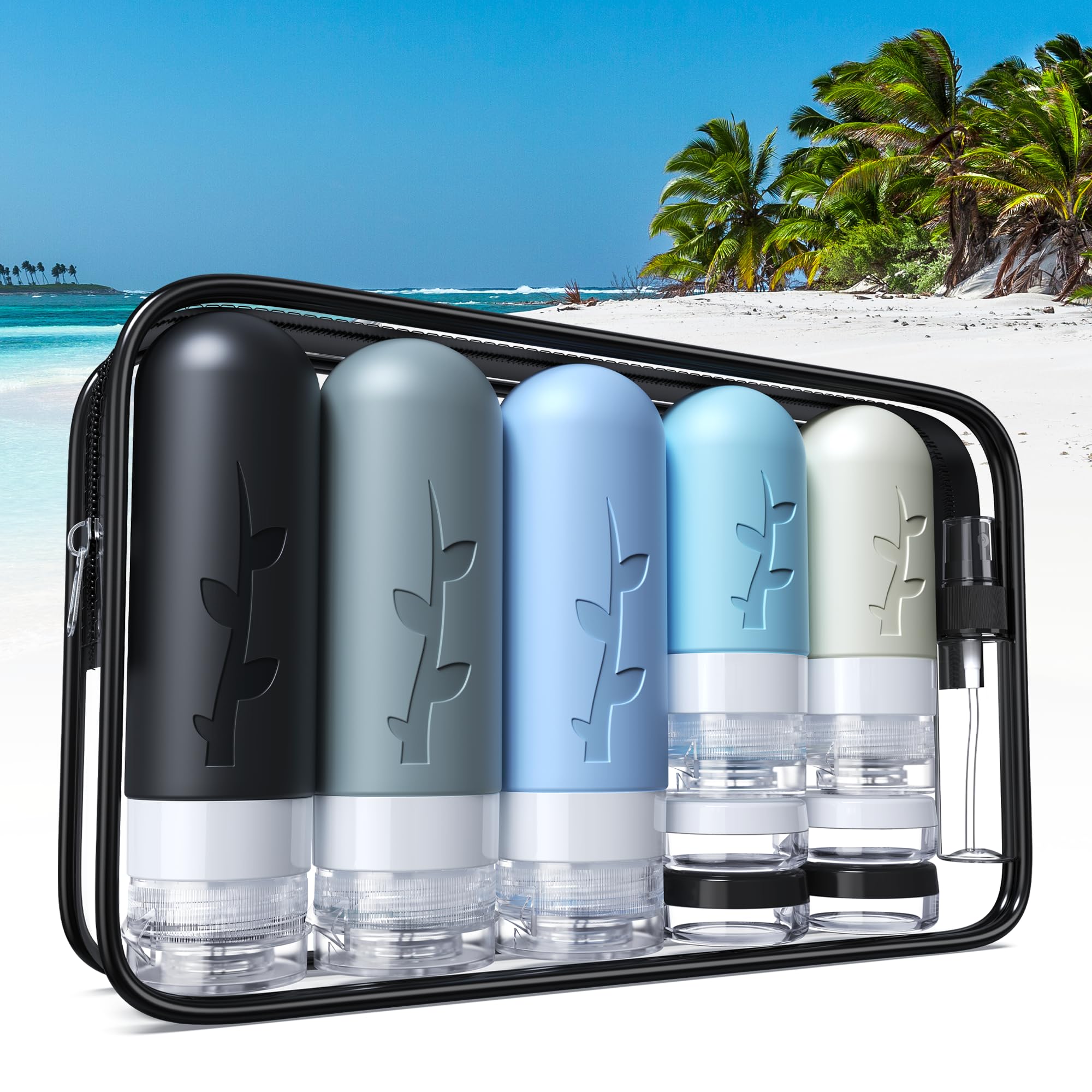 19-Pack TSA Approved Silicone Travel Bottles for Toiletries - Leakproof & Refillable Travel-Size Containers Set - Perfect for Airplane Carry-On, Gym, Camping & Vacation Essentials
