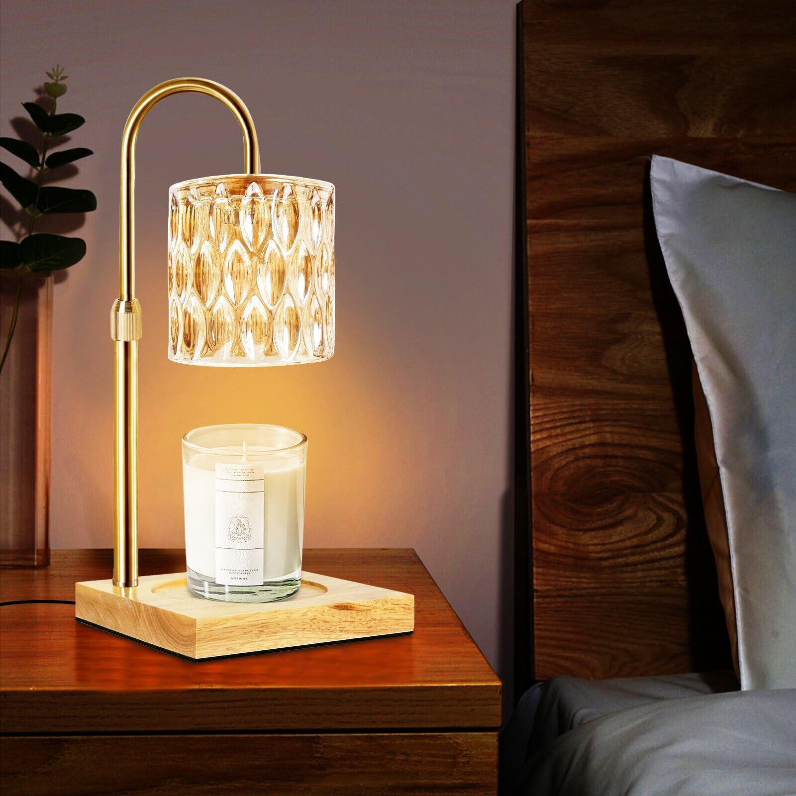 Adjustable Height Candle Warmer Lamp with Timer & Dimmable Function - Wooden Base Wax Melter for Jar Candles & Wax Melts - Includes 2 Bulbs - Perfect for Home Decor, Aromatherapy & Cozy Ambiance