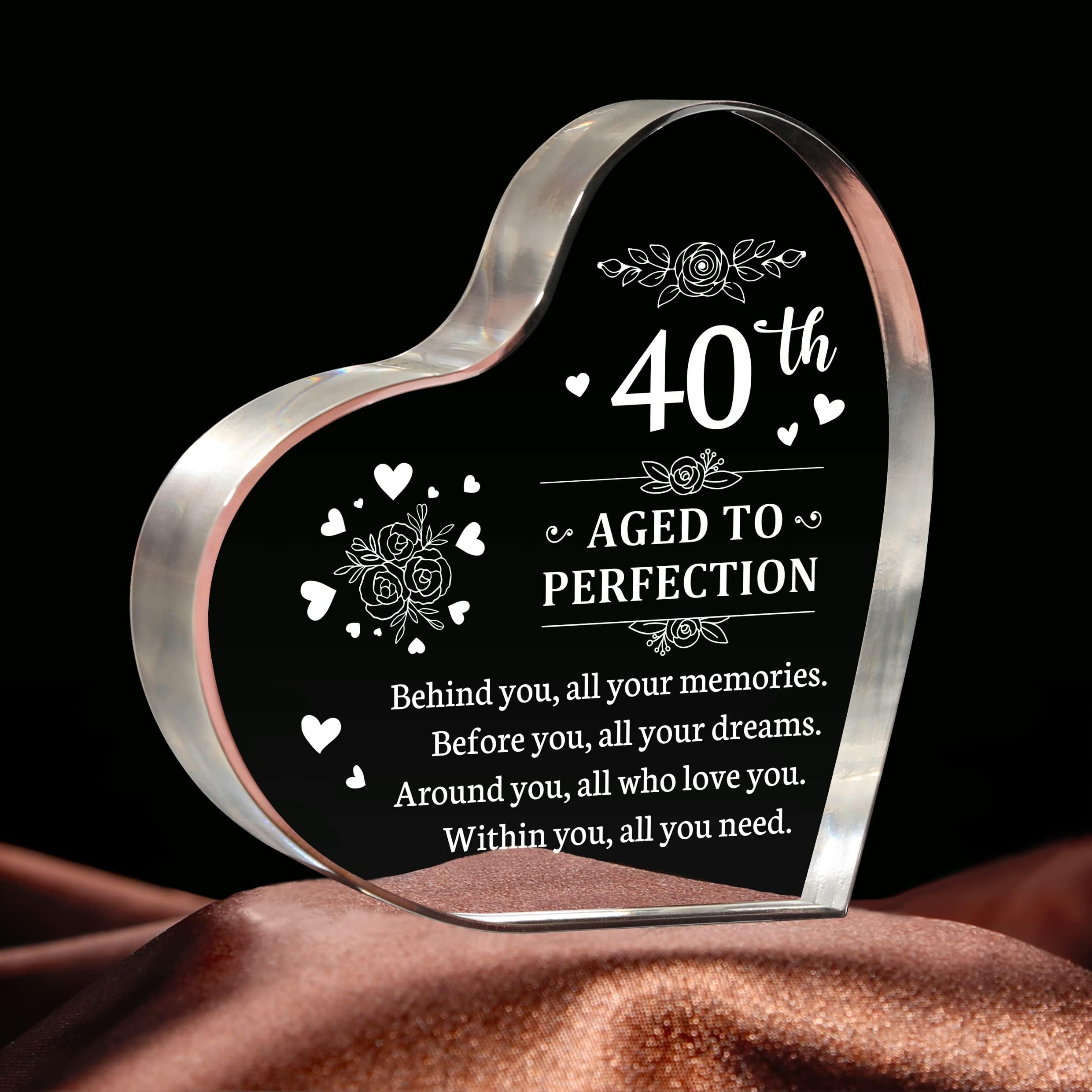 Personalized Heart Shaped Acrylic 40th Birthday Keepsake Gift for Women & Men - Unique Custom 40 Year Old Present for Mom, Sister, Wife, Daughter, Friends | Perfect for Anniversary, Milestone Celebration & Special Occasions