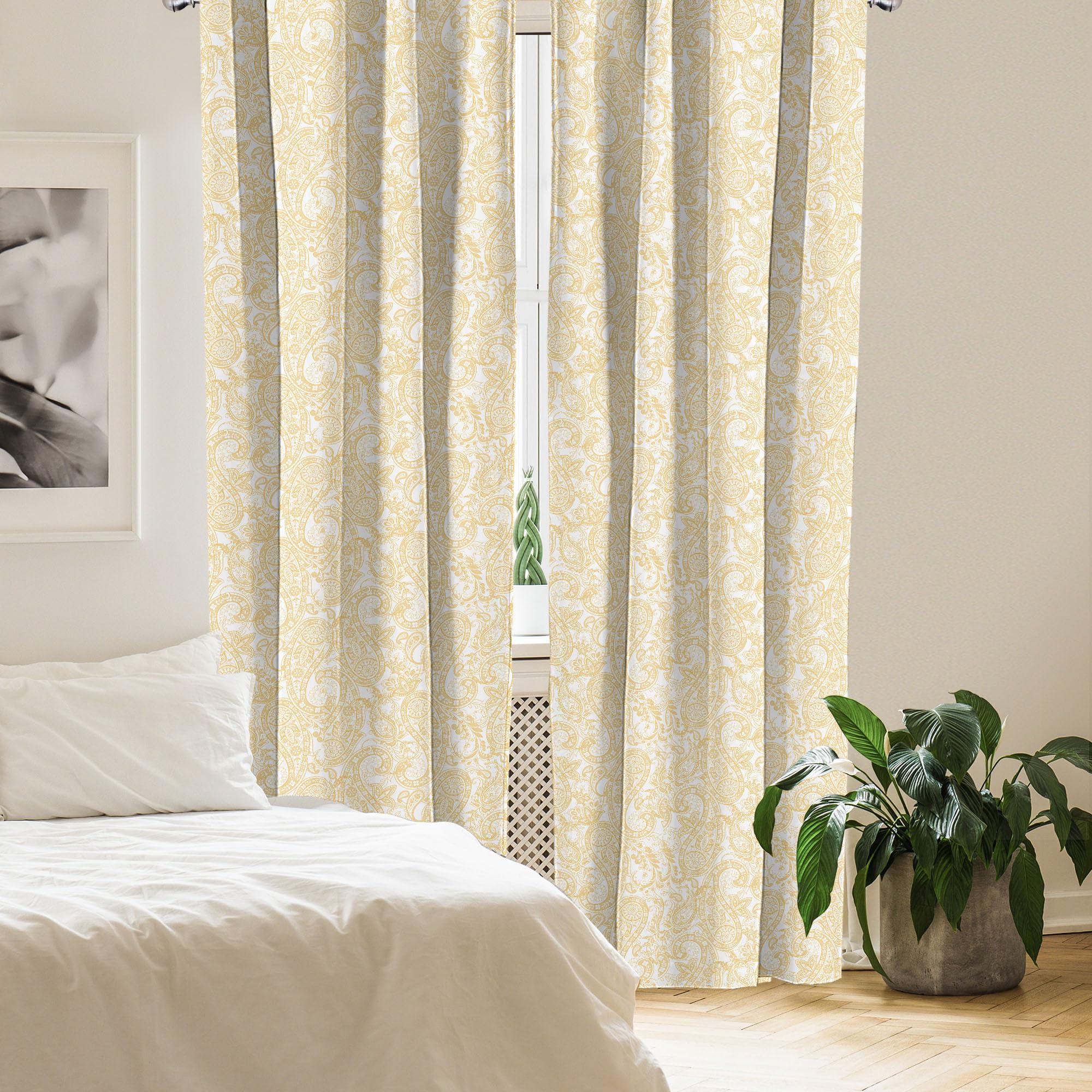 Ambesonne Paisley Window Curtains - Ethnic Floral Oriental Style Monochrome Art Decor, Lightweight 2-Panel Set with Rod Pocket (28