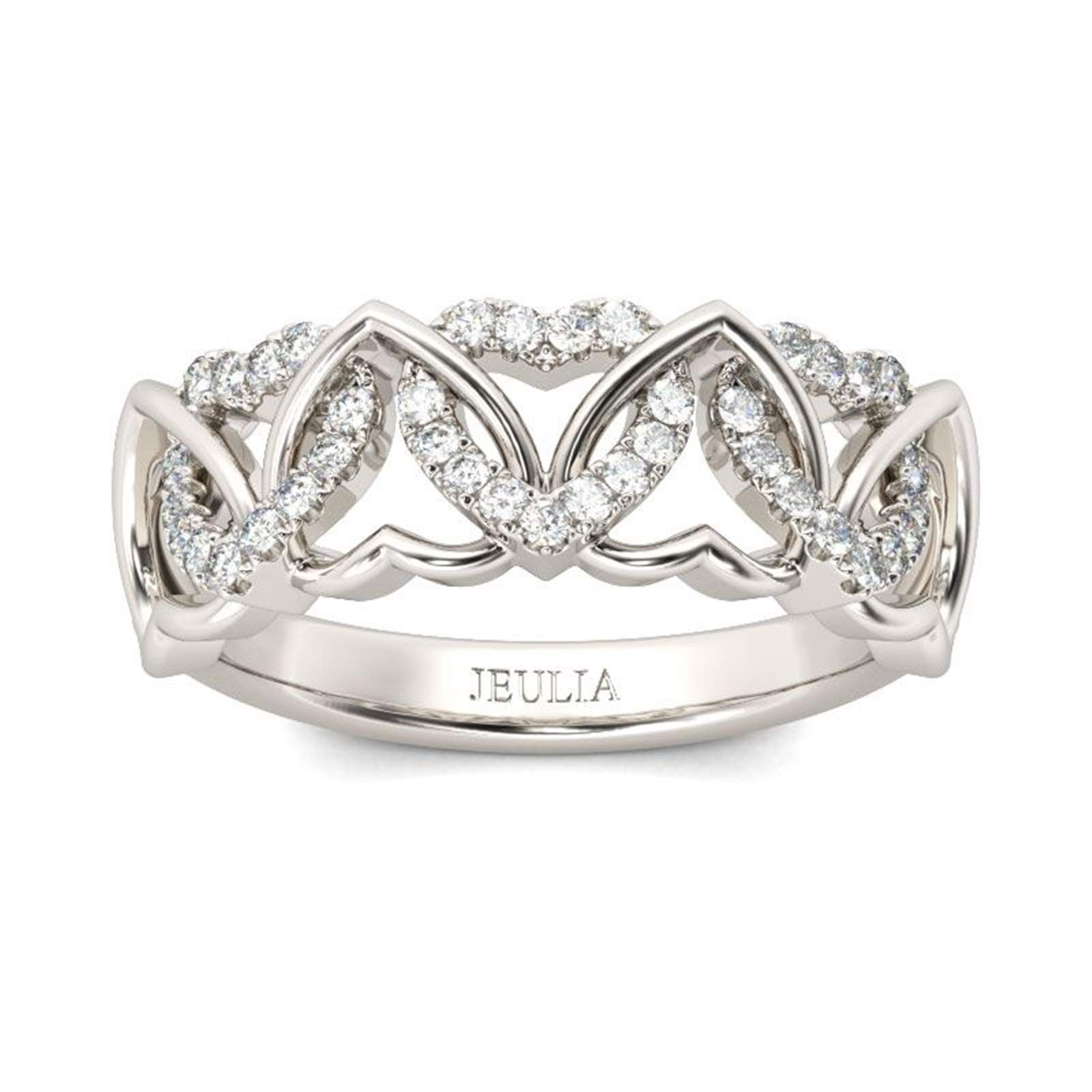 Jeulia Sterling Silver Interlocking Hearts Round Cut Women's Band Ring - Perfect Gift for Girlfriend, Wife, Teen Girls, Brides (Birthday, Anniversary, Valentine's Day) with Jewelry Box - Elegant Stackable Ring for Everyday Wear & Special Occasions