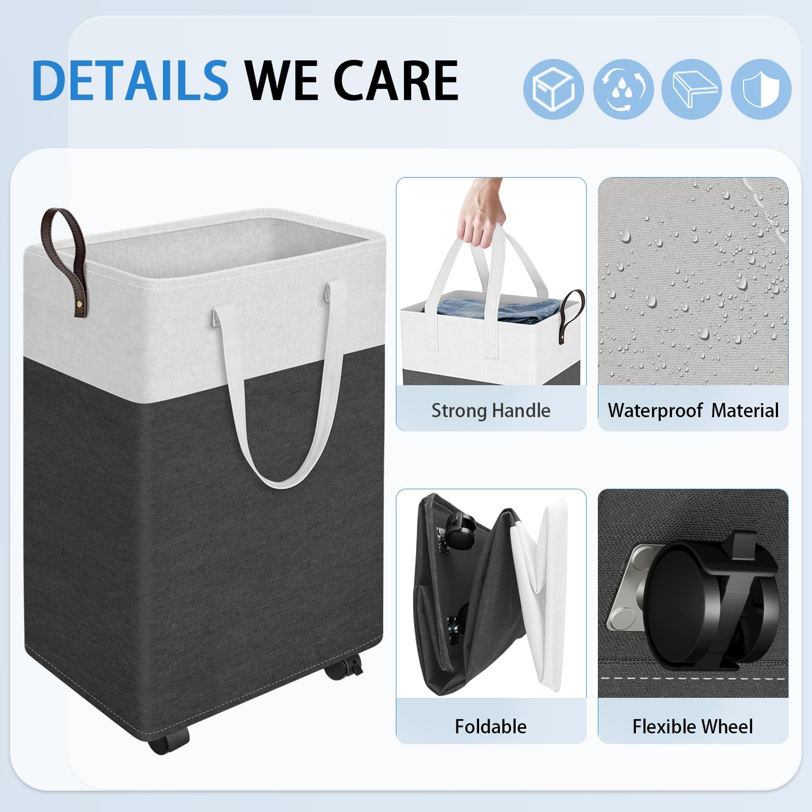 75L Rolling Laundry Basket with Wheels - Collapsible & Waterproof Mobile Clothes Hamper with Handles - Foldable Storage Bin for Laundry Room, Bedroom, Bathroom & Dorm - Perfect for Small Spaces & College Students (Gray)