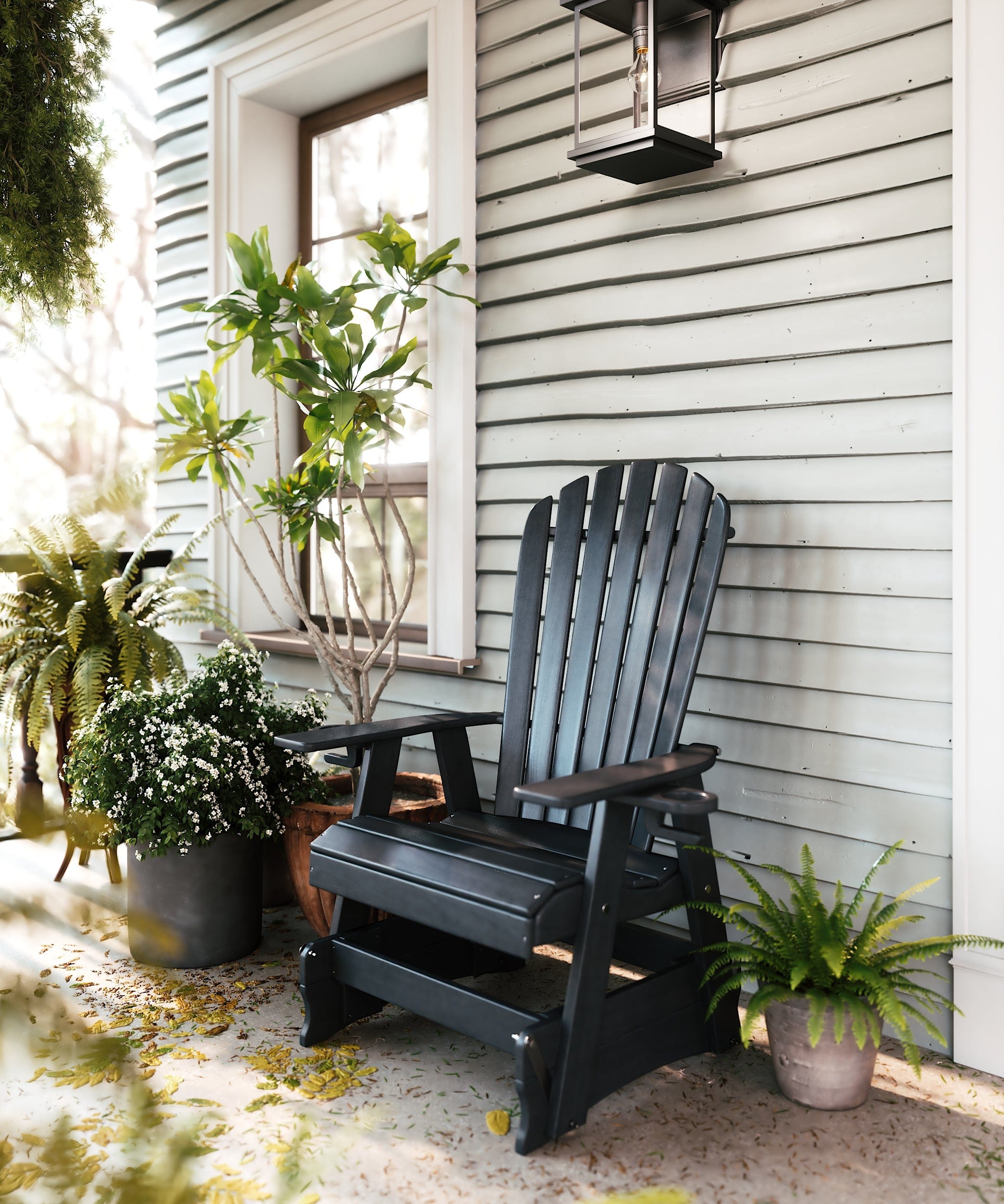 Premium Keystone Amish Co. Adirondack Poly Composite Glider Chair - Durable Outdoor Rocking Chair for Patio, Garden & Backyard Relaxation