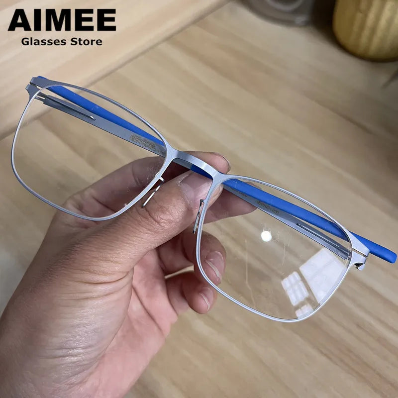 Aimee Unisex Full Rim Square Screwless Steel Eyeglasses Frame 61499 - Lightweight Durable Glasses for Men & Women - Perfect for Reading, Work, and Everyday Use