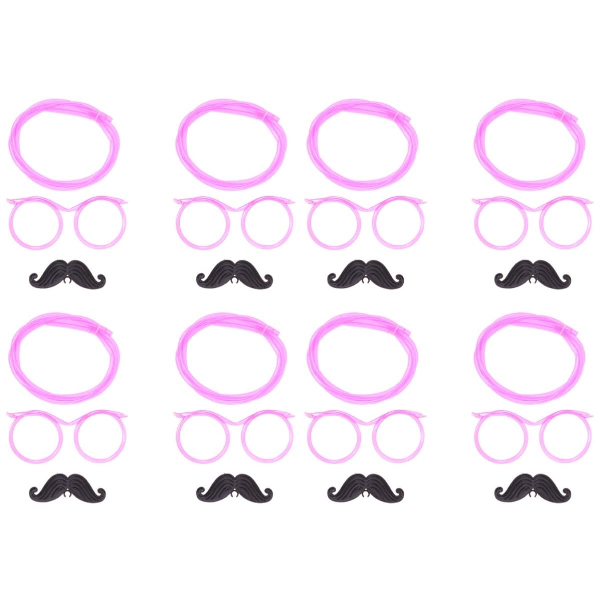 Bestoyard 8-Pack Fun Mustache Drinking Straw Glasses - Colorful Party Straws with Eyeglasses & Mustache for Birthday, Bachelorette, Halloween & Themed Parties - Great for Costumes, Photo Booths & Celebrations