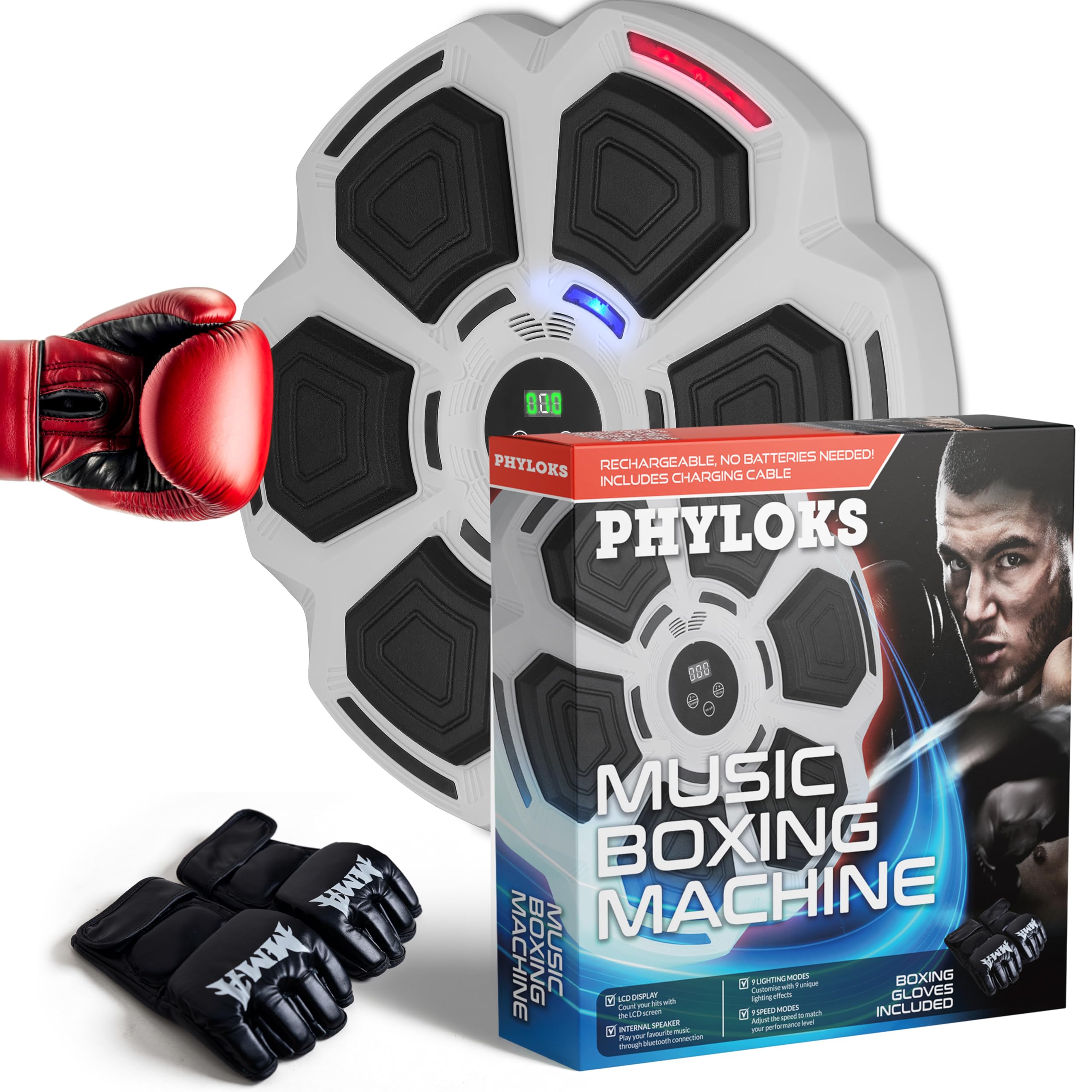 Music Boxing Machine for Adults & Kids - Wall Mounted Punching Bag with Gloves | Boxing Equipment for Home Gym, Fitness Training & Stress Relief