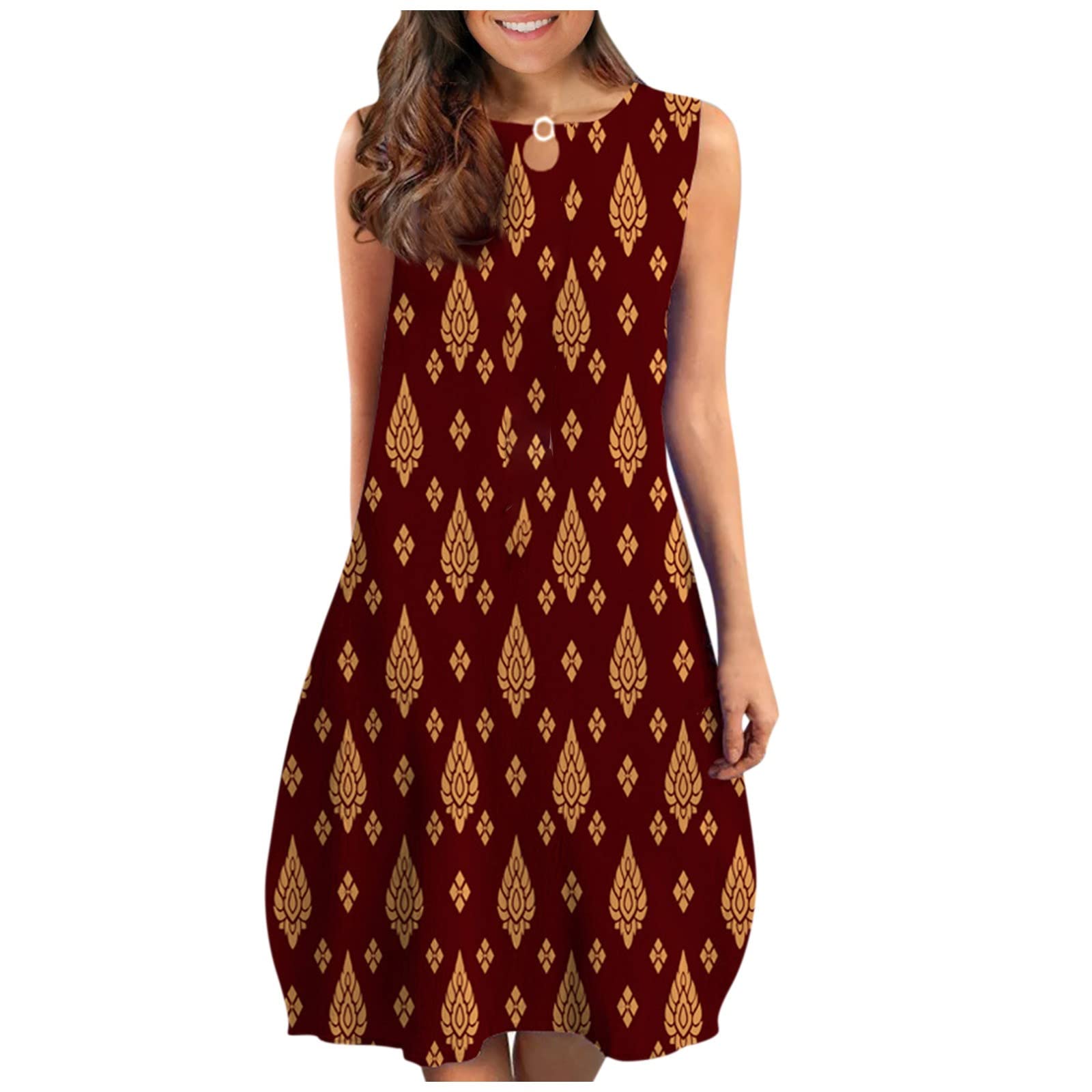 Women's Sexy V-Neck Sleeveless Summer Dress - Flowy Digital Print Loose Fit Casual Maxi Dress for Plus Size - Perfect for Beach Vacations, Date Nights & Summer Parties