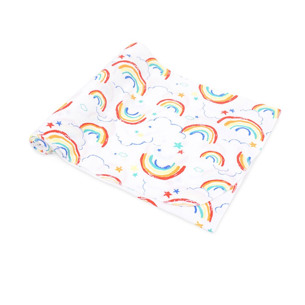 CuteOn Soft Muslin Swaddle Blankets for Newborns & Infants - Breathable Baby Wrap Blanket - Blue Cloud Rainbow Design - Perfect for Swaddling, Nursing & Stroller Use
