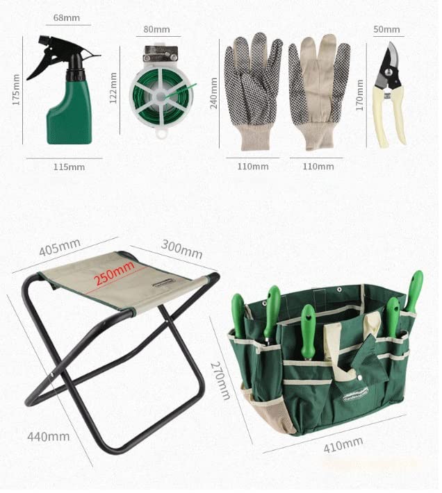 12-Piece Stainless Steel Garden Tools Set with Bag & Stool for Outdoor Gardening