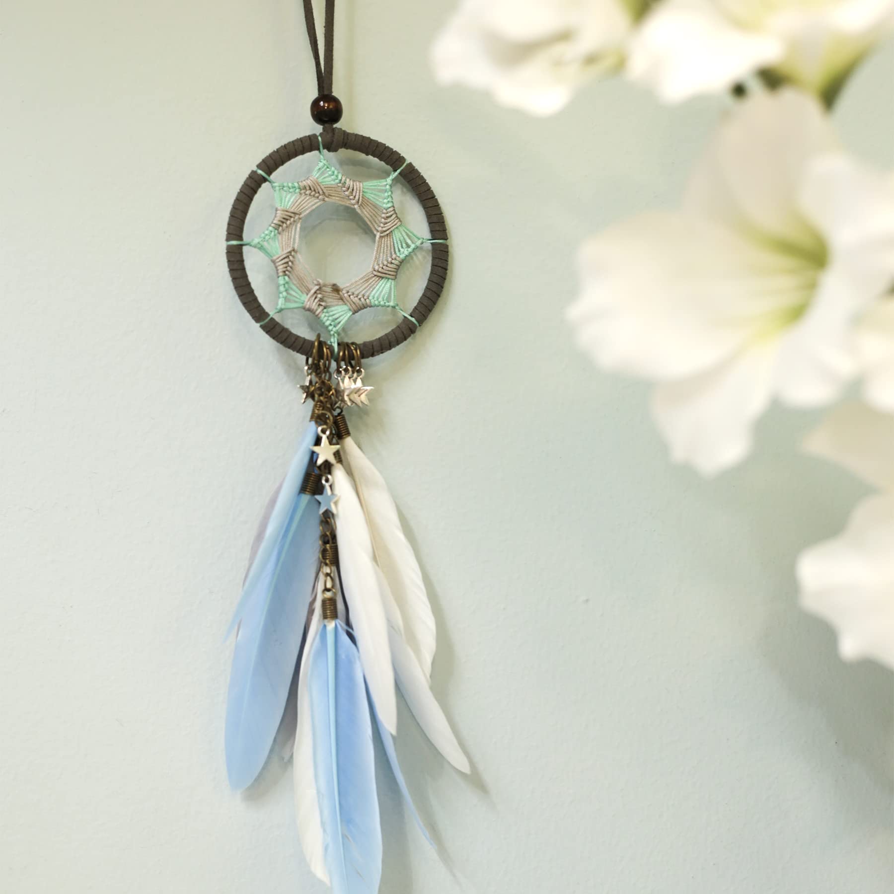 Handmade Dream Catcher Wall Hanging - Boho Feather Macrame Decor for Bedroom, Kids Room & Teen Girls (Blue, 2-Piece Set) - Perfect for Nursery, Dorm Room & Bohemian Home Decor