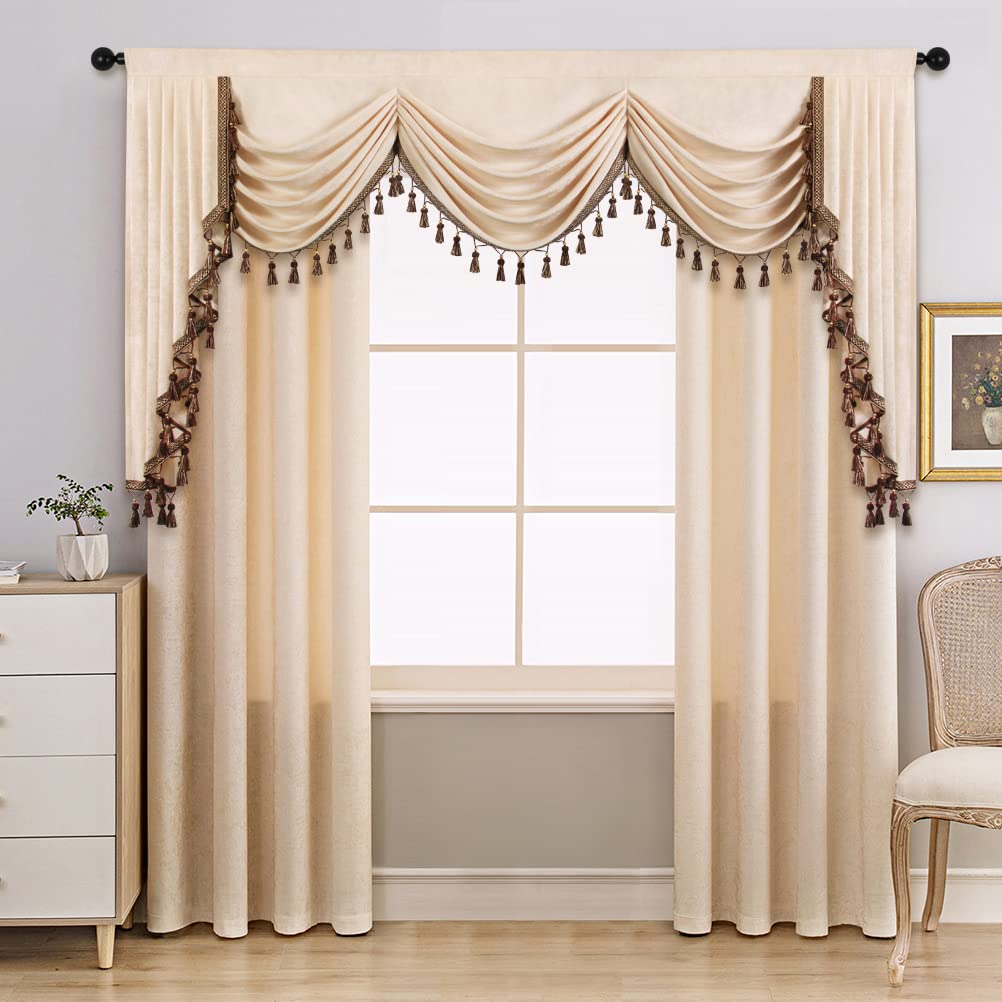 ELKCA Beige Double-Sided Chenille Window Curtains - Grommet Top Blackout Drapes for Living Room & Bedroom, 2 Panels (52x96 Inches) - Soft Thermal Insulated Curtains for Home Decor & Light Blocking