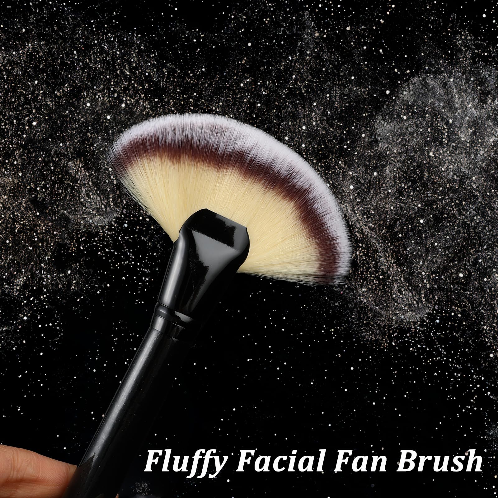 2 Pcs Soft Fluffy Fan Makeup Brush Set for Loose Powder, Highlighter & Blush - Face & Body Applicator with Yellow Bristles | Perfect for Professional Makeup & Travel Touch-Ups