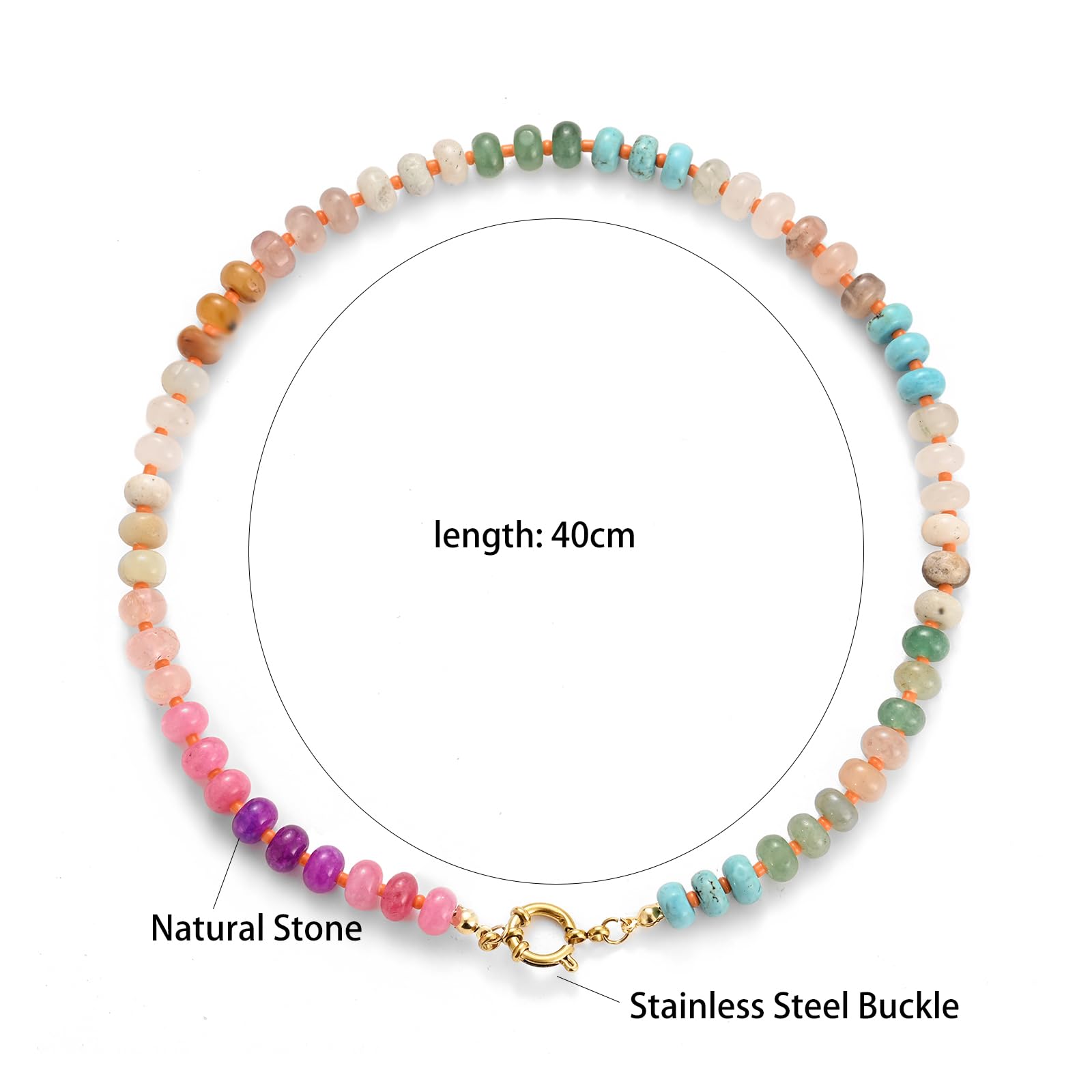 Natural Stone Beaded Necklace for Women - Boho Rainbow Charm Jewelry with Colorful Beads, Surfer Choker Necklace | Perfect Gift for Beach Lovers, Festival Goers & Boho Fashion Enthusiasts