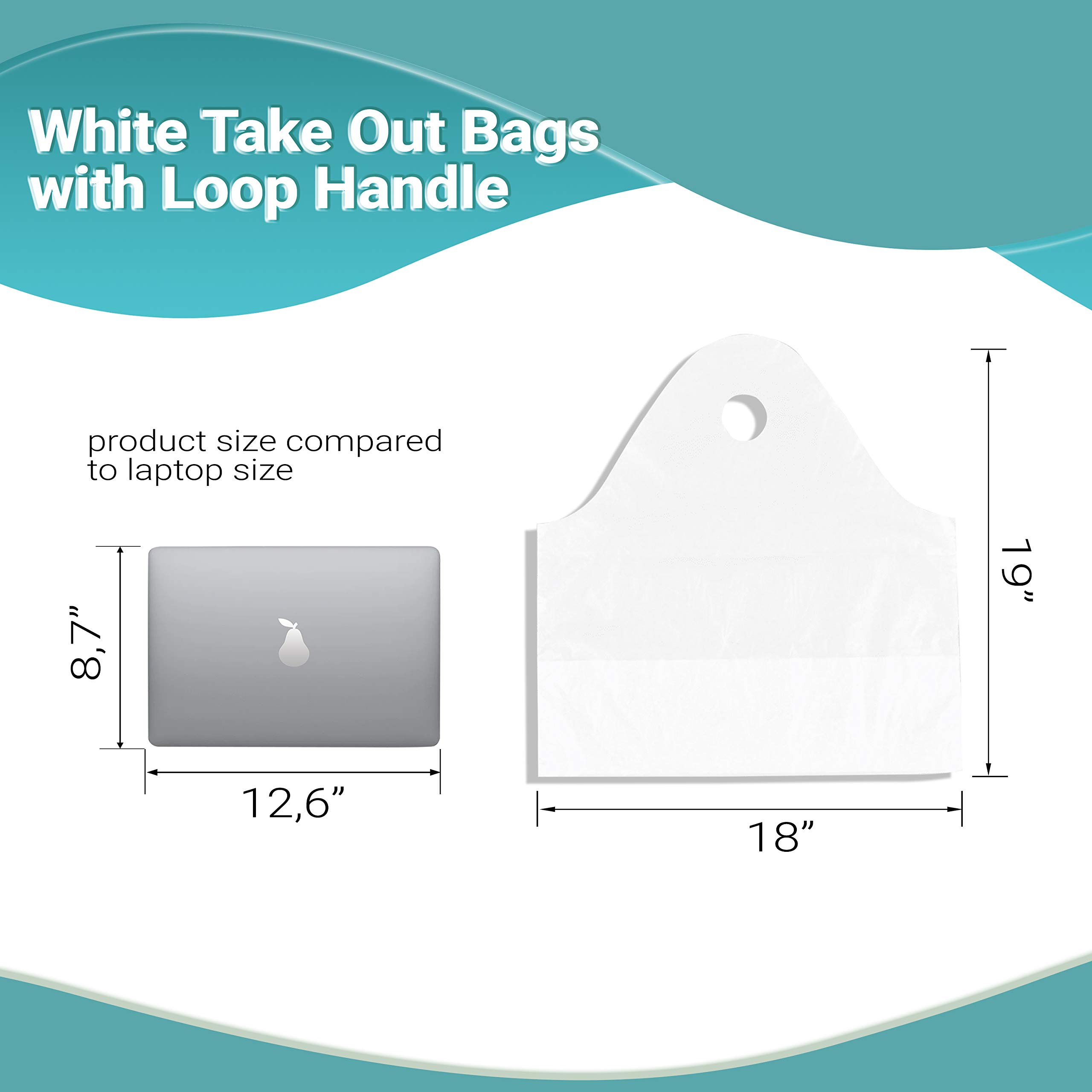 APQ 500-Pack White Take Out Bags with Wave Top Handle 19x18+9.5 BG - Unprinted Merchandise Bags for Retail Shopping & Food Service - Perfect for Restaurants, Bakeries, Parties & Gift Packaging