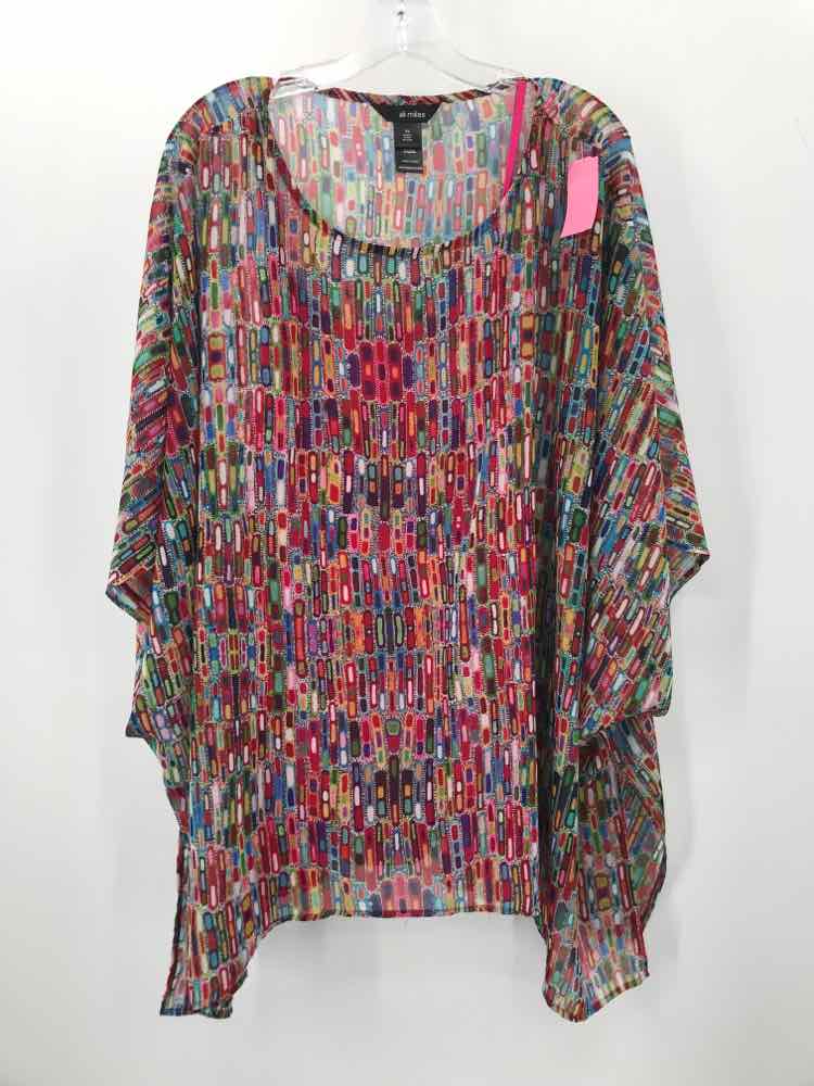 Vintage Ali Miles Pink Printed Poncho Blouse Size 3XL - Boho Chic Oversized Top for Women, Perfect for Beach Cover-Up, Music Festivals & Casual Layering