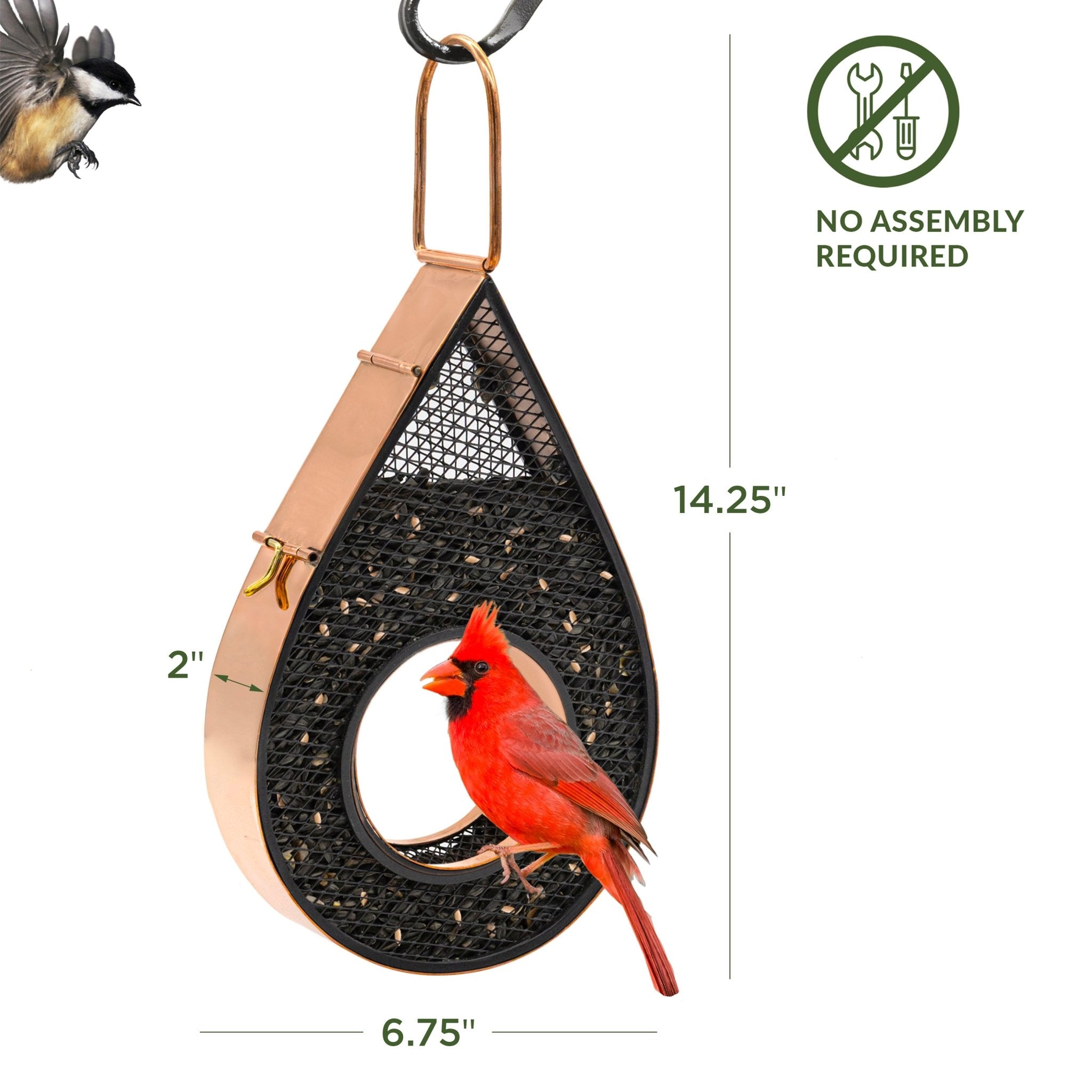 Copper Mesh Bird Feeder with Rain Drop Design - Fly-Thru Style for Outdoor Garden & Backyard Bird Watching