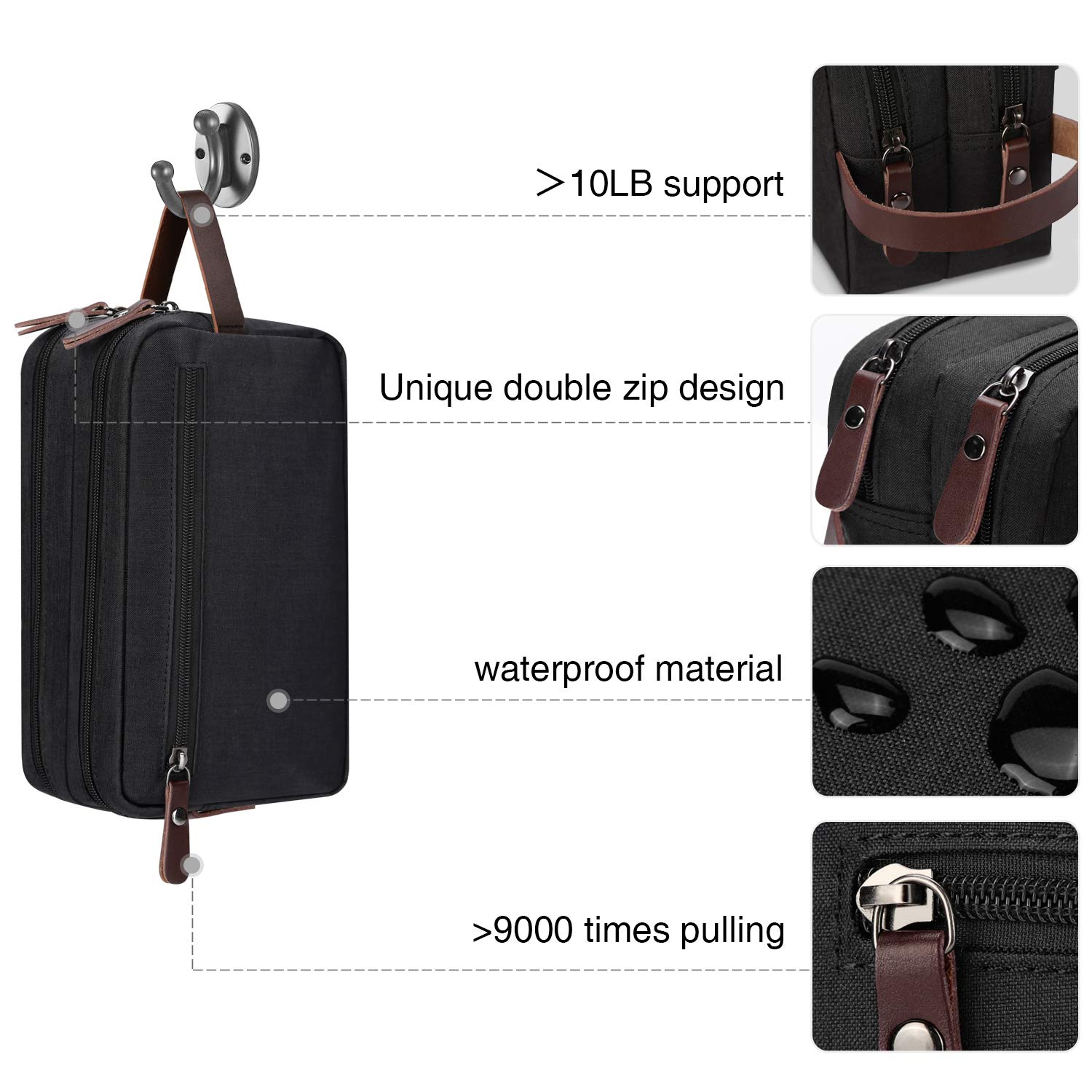 Water-Resistant Men's Travel Toiletry Organizer Bag - Shaving Dopp Kit & Bathroom Storage Pouch (Black) - Perfect for Camping, Gym & Business Trips