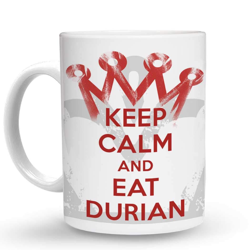 Makoroni - Keep Calm and Eat Durian - 11 Oz Unique Ceramic Coffee Mug for Tea, Hot Drinks & Gifts - Perfect for Home, Office & Coffee Lovers