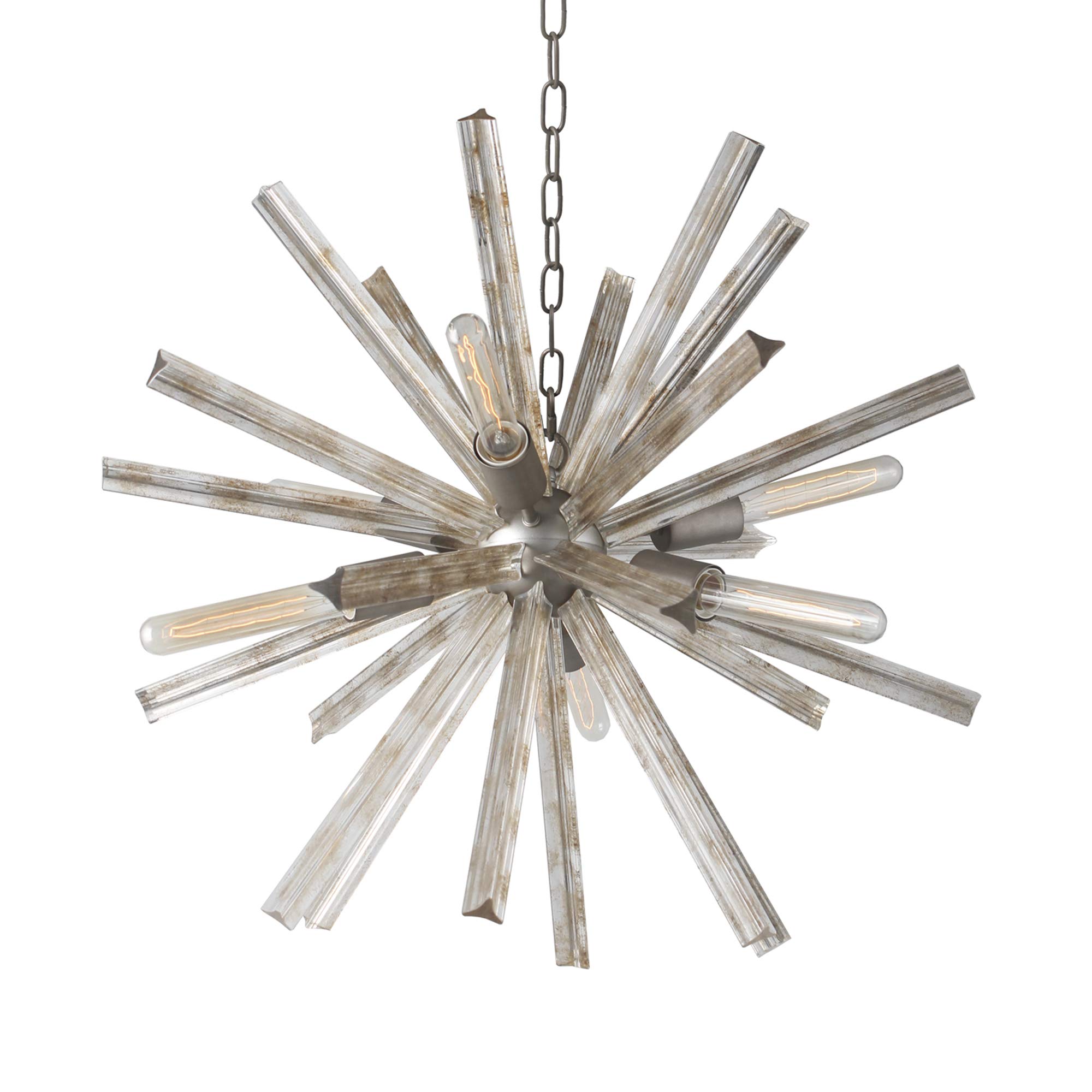 Vintage Sputnik Chandelier with Antique Iron Frame & Crystal Accents - 6-Light Mid-Century Modern Ceiling Fixture for Dining Room, Living Room, or Entryway Lighting