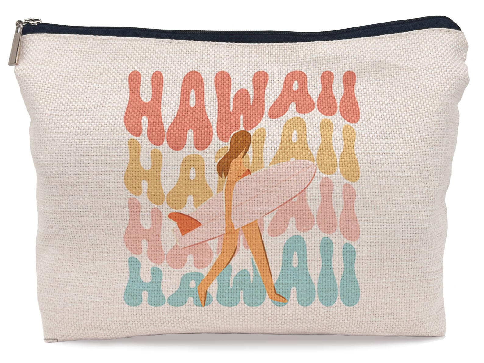 Groovy Hawaii Surfer Girl Makeup Bag - Waterproof Multicolor Cosmetic Pouch (7.5x10 Inches) for Women | Perfect for Travel, Beach Trips & Gym Essentials Organization