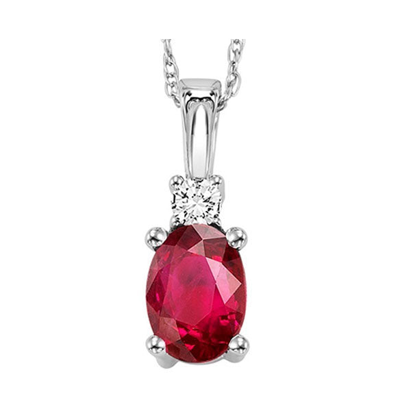 14K White Gold Diamond (1/20 CTW) & Ruby (5/8 CTW) Pendant Necklace - Elegant Jewelry Gift for Women, Perfect for Weddings, Anniversaries & Special Occasions